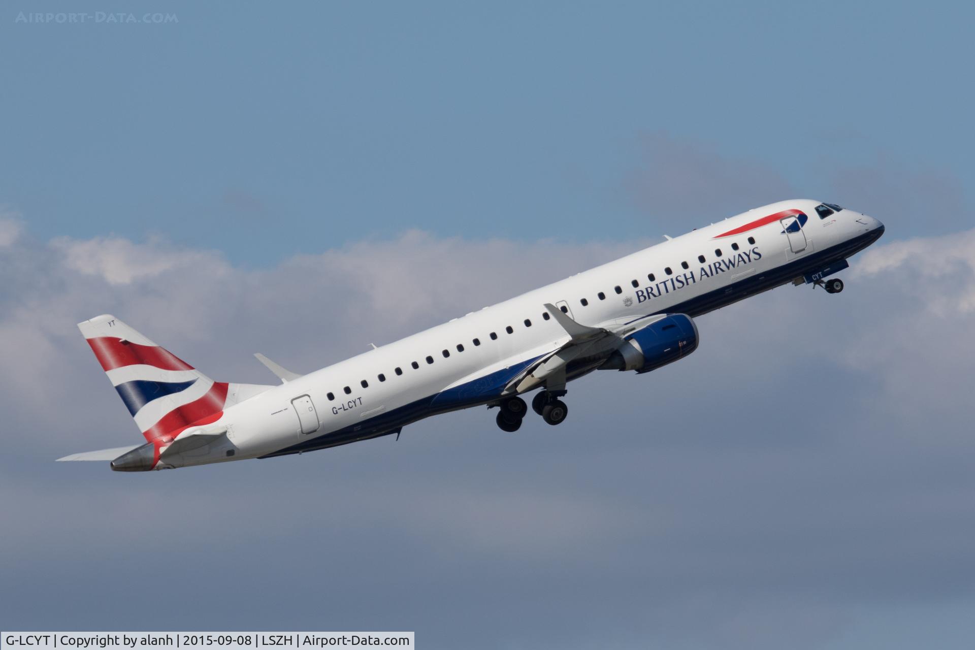 G-LCYT, 2014 Embraer 190SR (ERJ-190-100SR) C/N 19000670, Climbing out of Zurich