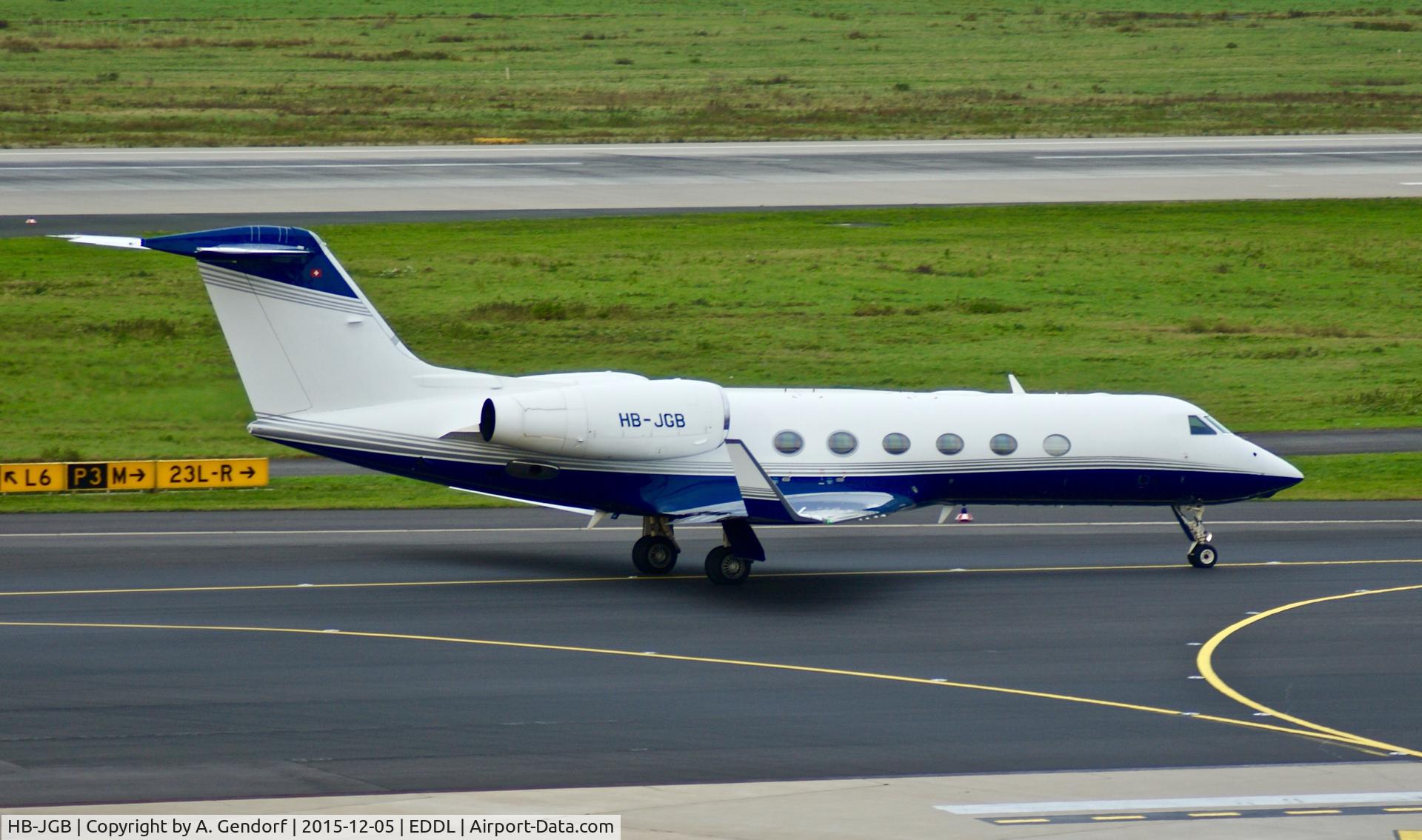 HB-JGB, 2008 Gulfstream Aerospace GIV-X (G450) C/N 4130, Meridian Air Company (untitled), is here taxiing at Düsseldorf Int'l(EDDL)
