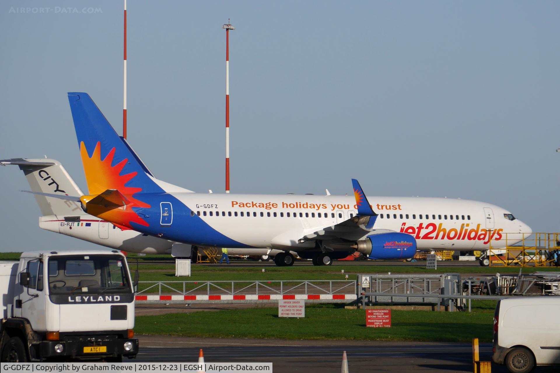 G-GDFZ, 2001 Boeing 737-86Q C/N 30276, Under tow at Norwich.