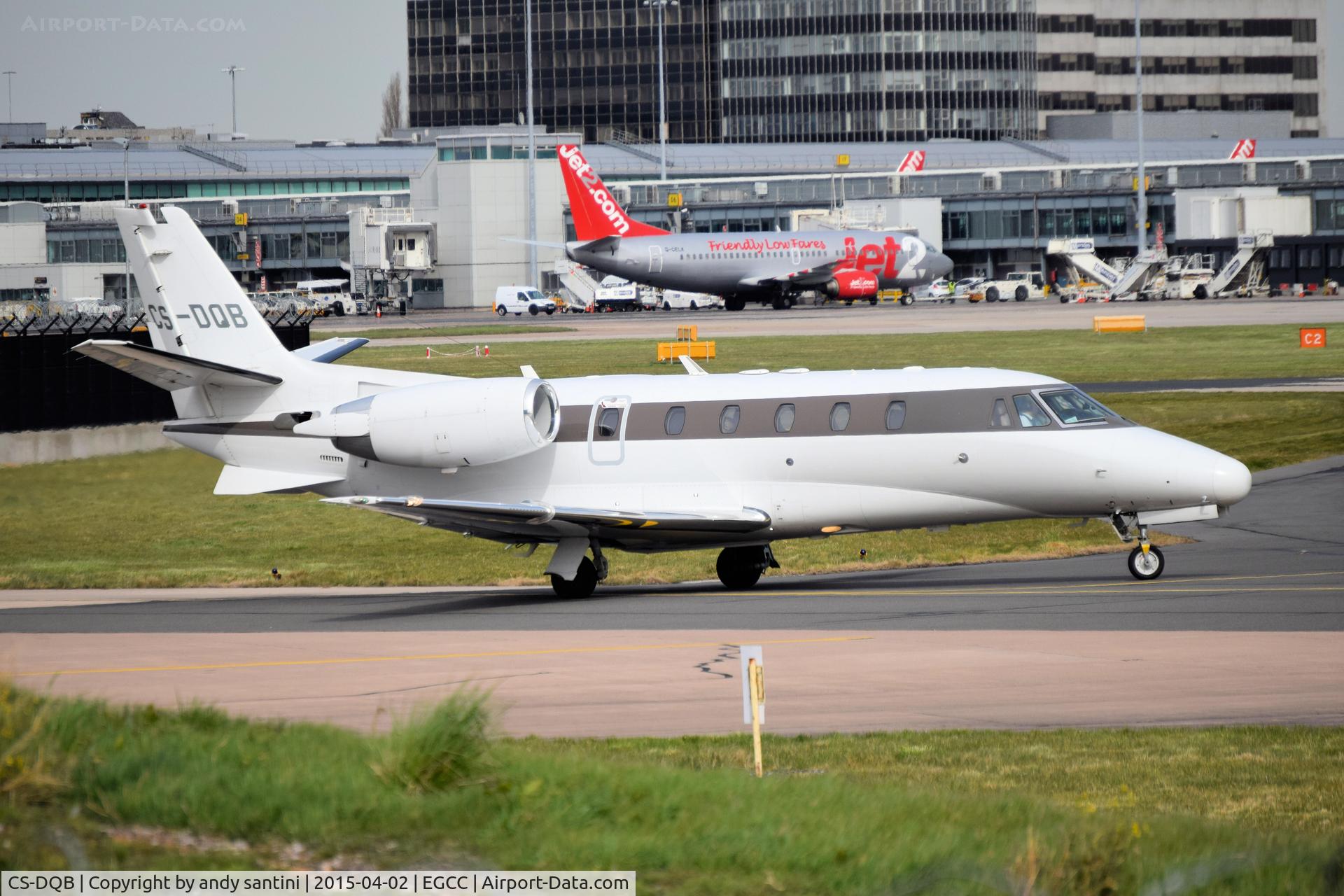 CS-DQB, 2008 Cessna 560XL Citation XLS C/N 560-5803, just left the landmark FBO ramp at [EGCC] taxing out for take off