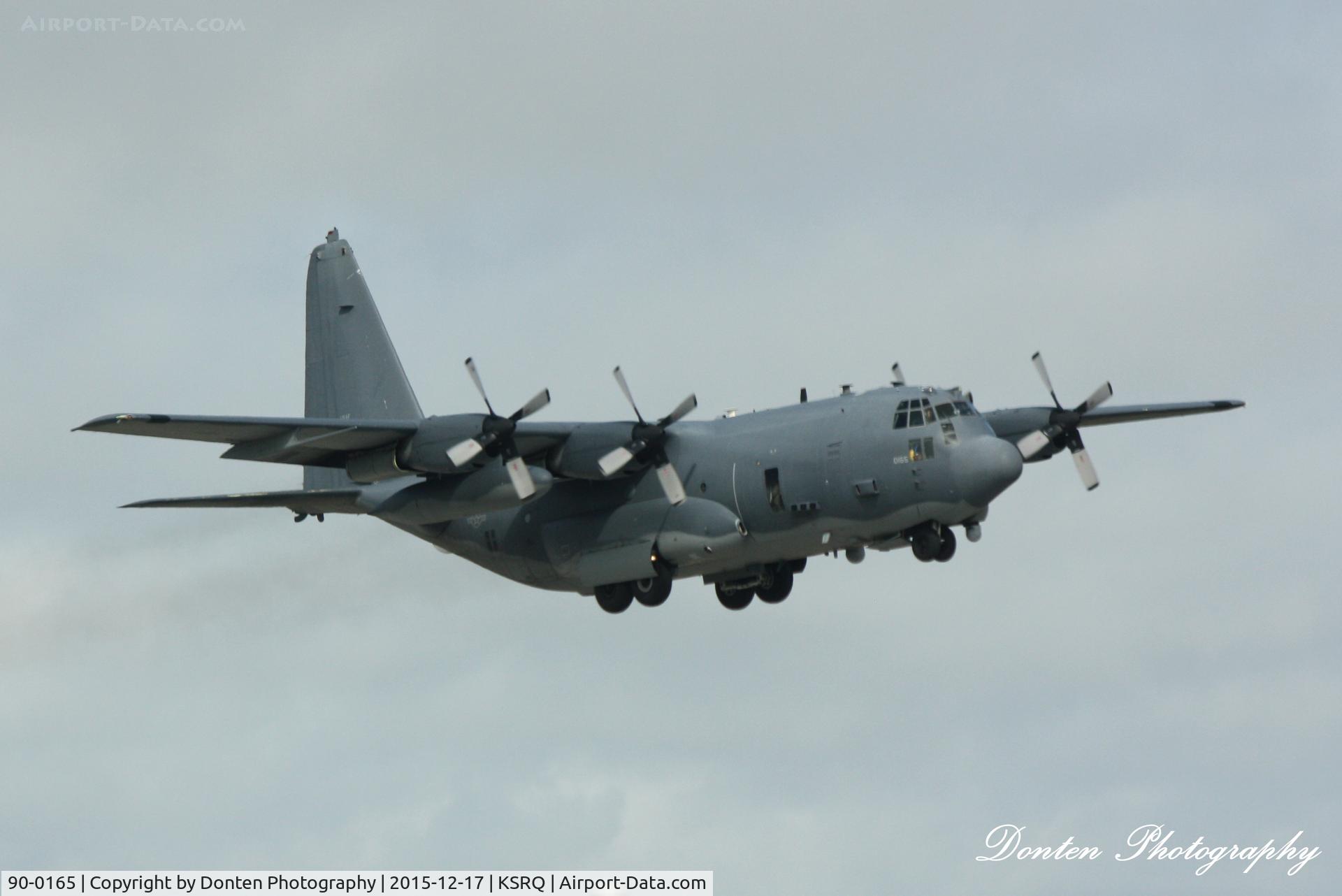 90-0165, 1990 Lockheed AC-130U Spooky II C/N 382-5259, AC-130U Spooky II (90-0165) from Air Force Special Operations Command at Hulbert Field departs Sarasota-Bradenton International Airport