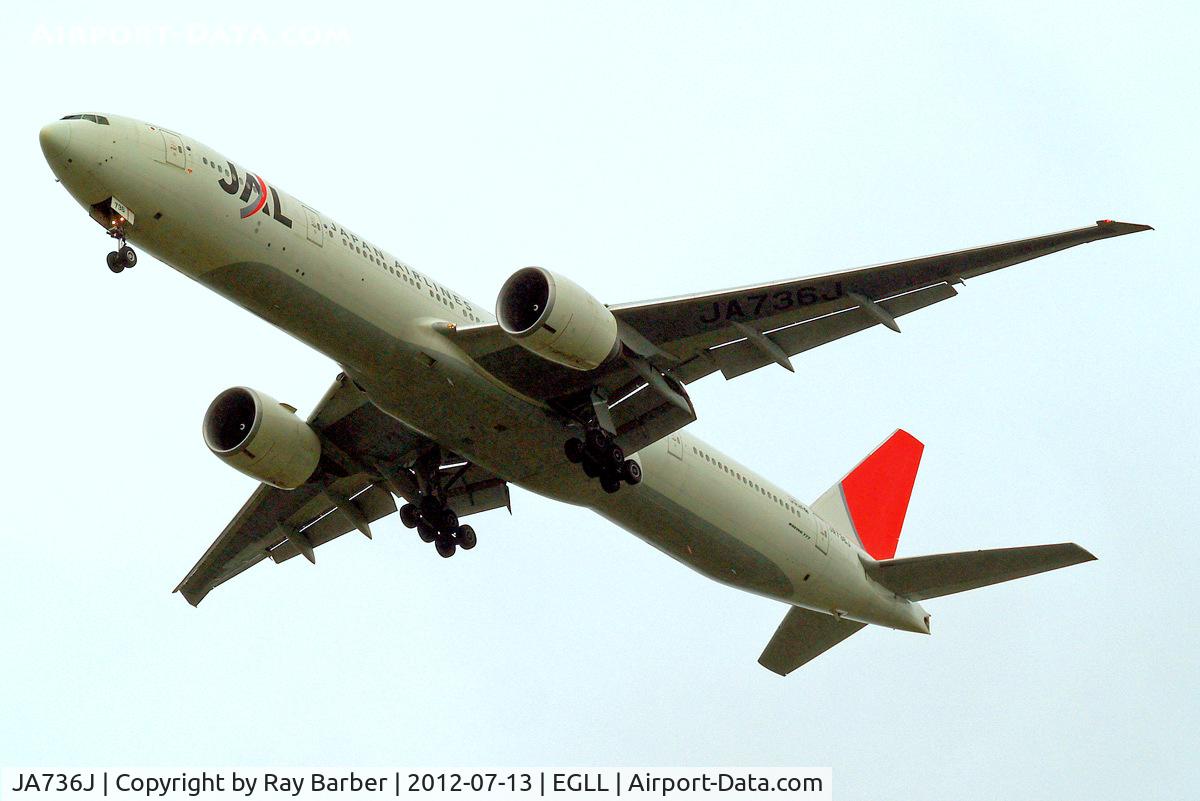 JA736J, 2006 Boeing 777-346/ER C/N 32435, Boeing 777-346ER [32435] (Japan Airlines) Home~G 13/07/2012. On approach 27R.
