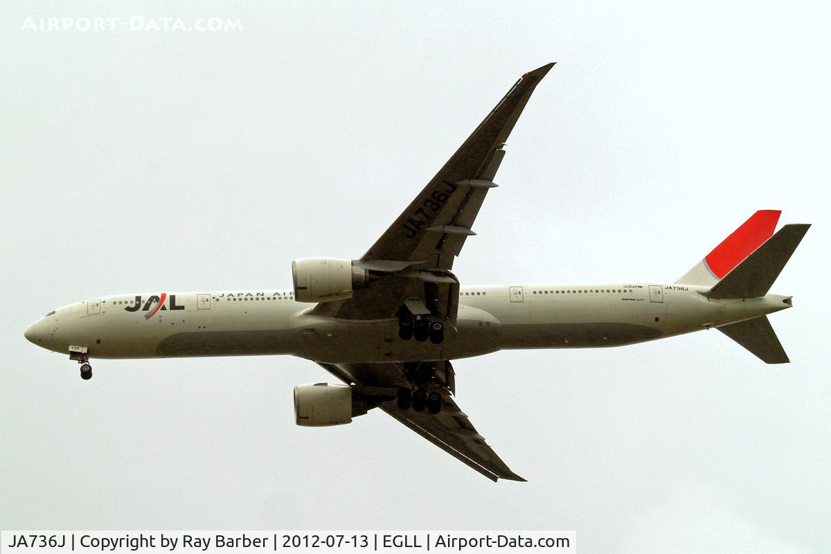 JA736J, 2006 Boeing 777-346/ER C/N 32435, Boeing 777-346ER [32435] (Japan Airlines) Home~G 13/07/2012. On approach 27R.