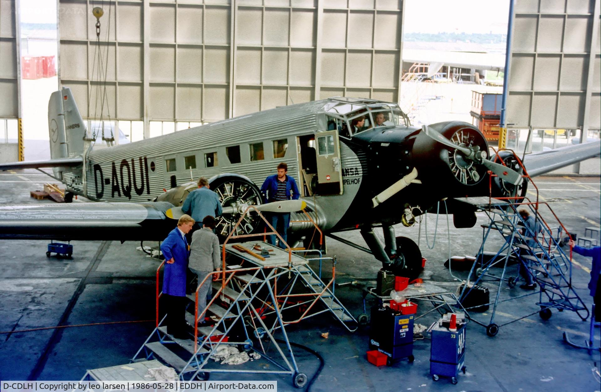 D-CDLH, 1936 Junkers Ju-52/3m C/N 130714, Lufthansa Hamburg 28.5.86 duing preparation