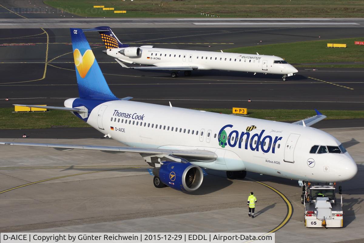 D-AICE, 1998 Airbus A320-212 C/N 0894, Condor pushed back for departure with eurowings cousin arriving