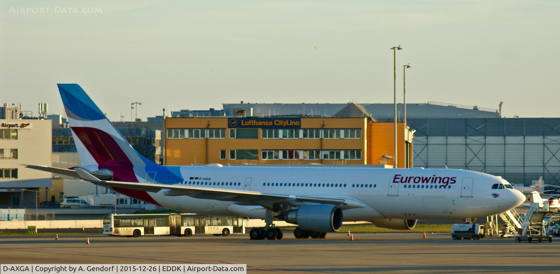 D-AXGA, 2003 Airbus A330-203 C/N 530, Eurowings, is here parked on the apron at Köln / Bonn Airport(EDDK)