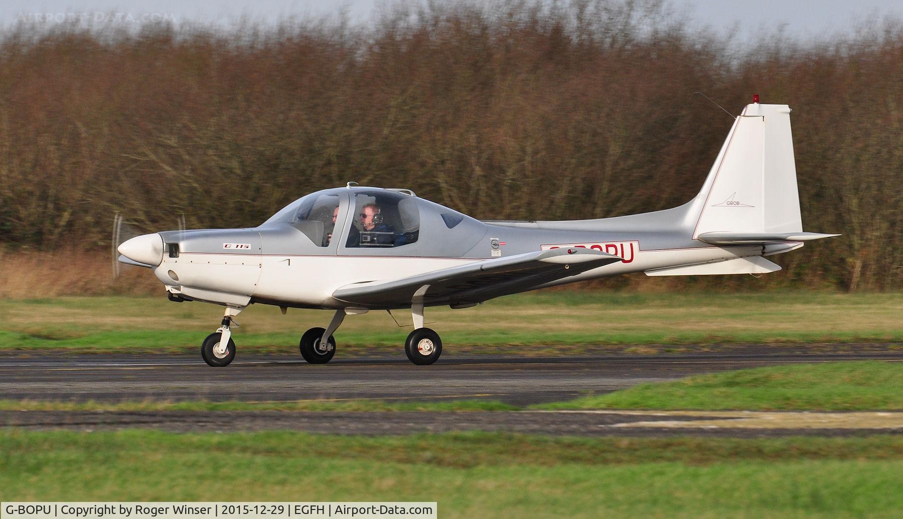 G-BOPU, 1988 Grob G-115 C/N 8059, Visiting Grob G115 aircraft departing Runway 22. Operated by Horizon Flight Training based at MOD St.Athan.