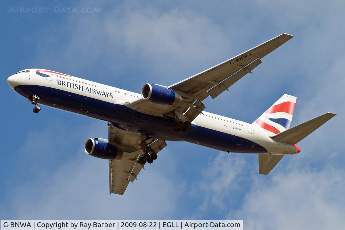 G-BNWA, 1989 Boeing 767-336 C/N 24333, Boeing 767-336ER [24333] (British Airways) Home~G 22/08/2009. On approach 27R.