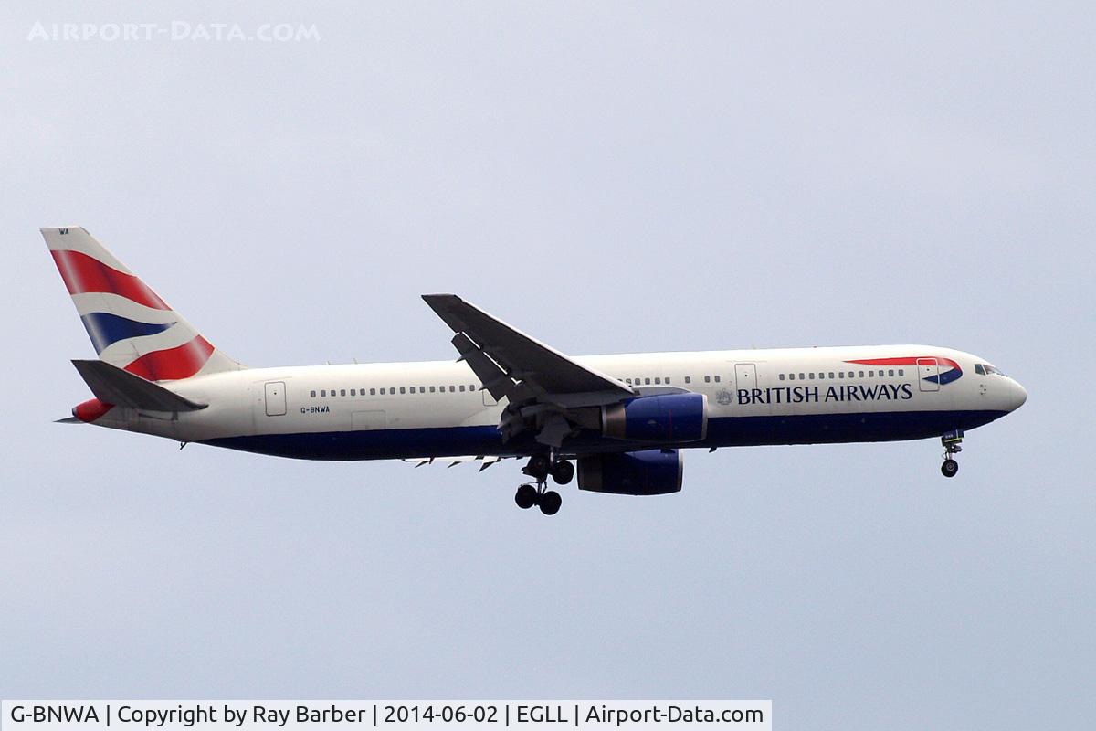 G-BNWA, 1989 Boeing 767-336 C/N 24333, Boeing 767-336ER [24333] (British Airways) Home~G 02/06/2014. On approach 27L.