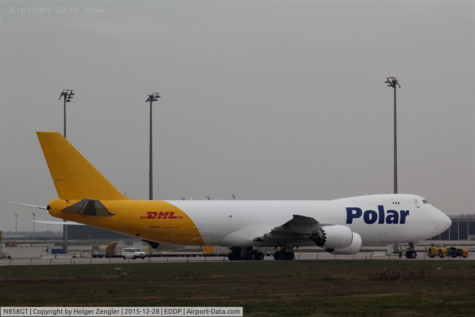 N858GT, 2011 Boeing 747-87UF C/N 37569, Polar freighter on way to holding point 26L....