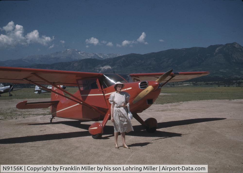 N9156K, Stinson 108-1 Voyager C/N 1082156, This Stinson was Franklin Miller's third airplane.  He owned it from 1948 to 1950.  The picture, taken in 1948, has Franklin's Wife Dorothy Miller, in front of the airplane.  It was taken at the Meadville, Pa airport.