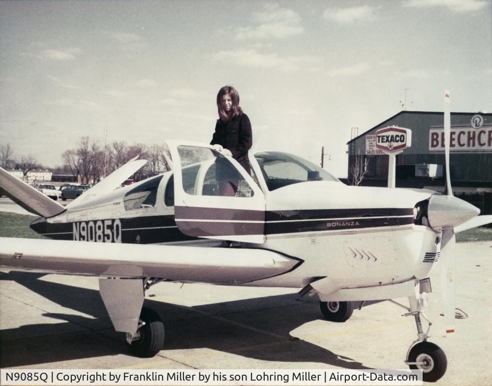N9085Q, 1970 Beech V35B Bonanza C/N D-9212, This was Franklin Miller's 5th and last Bonanza.  The picture, taken at the Meadville airport in 1971, has his daughter in law on the wing.