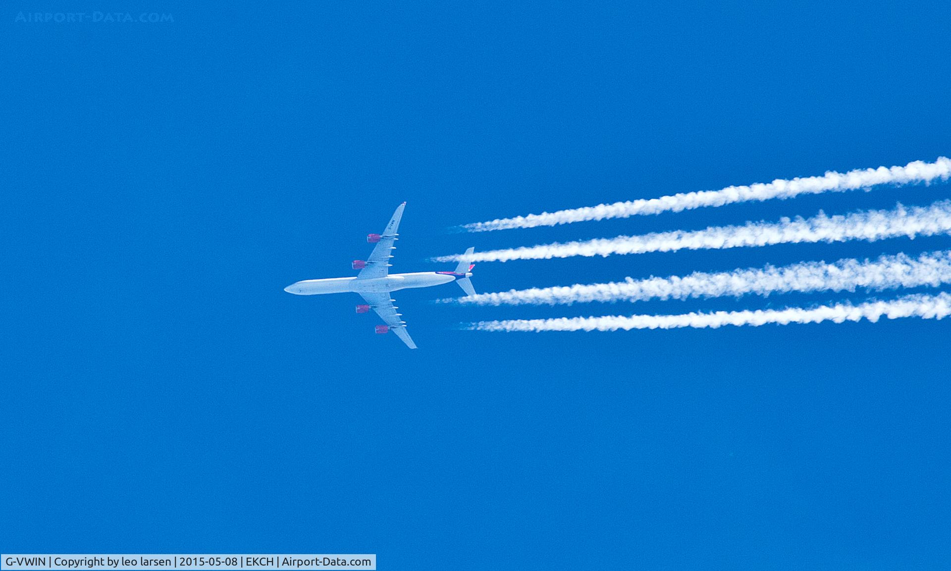 G-VWIN, 2006 Airbus A340-642 C/N 736, Overflying Copenhagen 8.5.15