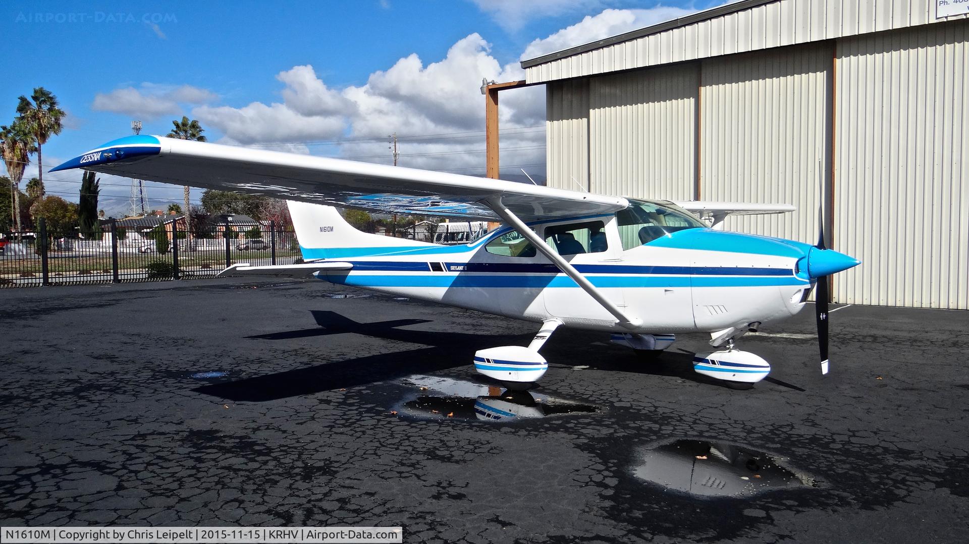 N1610M, 1975 Cessna 182P Skylane C/N 18264395, Laffferty's latest acquisition, it's a nice one! Locally-based 1975 Cessna 182P parked in front of the Lafferty Aircraft Sales hangar at Reid Hillview Airport, San Jose, CA.