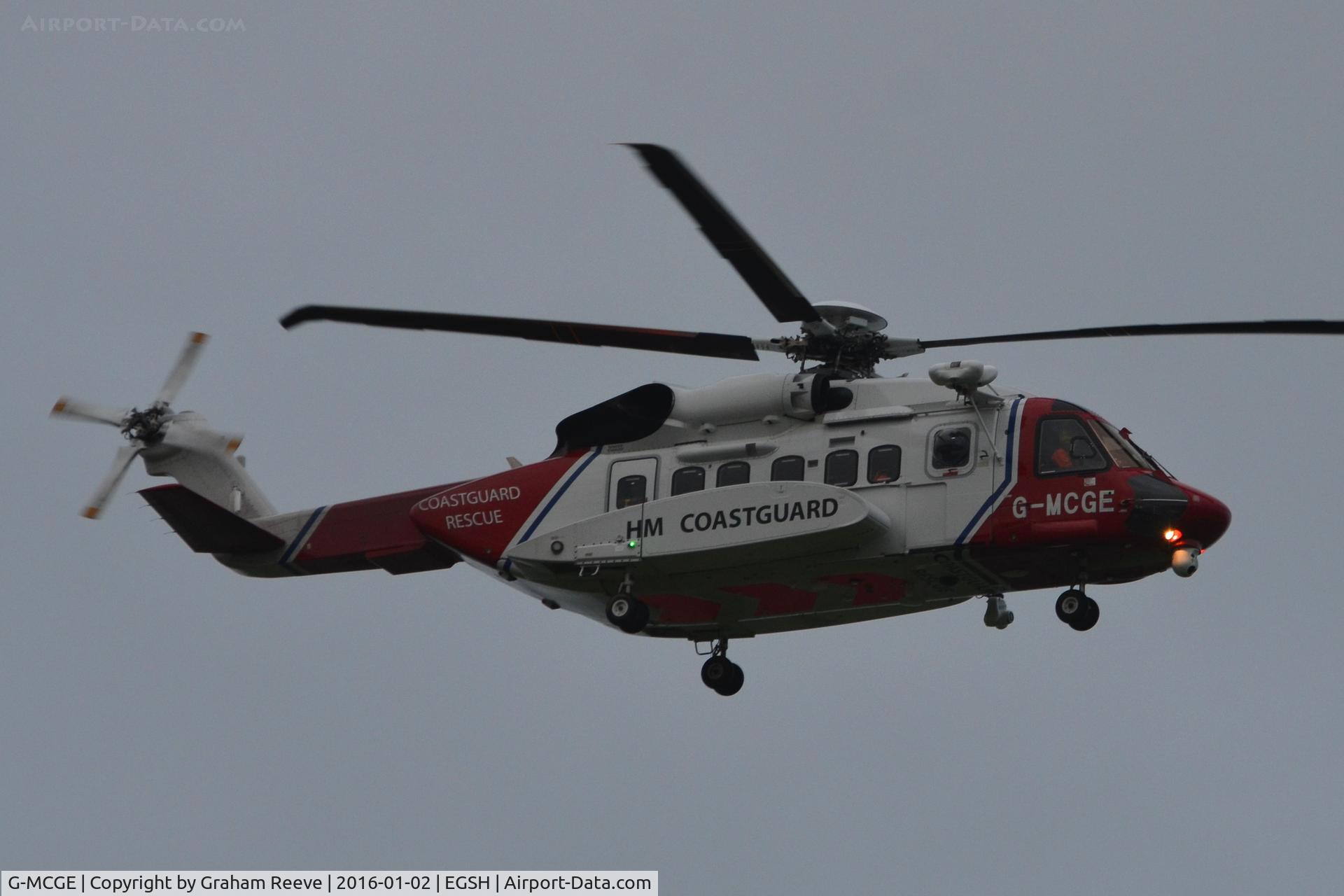 G-MCGE, 2014 Sikorsky S-92A C/N 920214, Landing at Norwich having departed from Norfolk and Norwich University hospital.