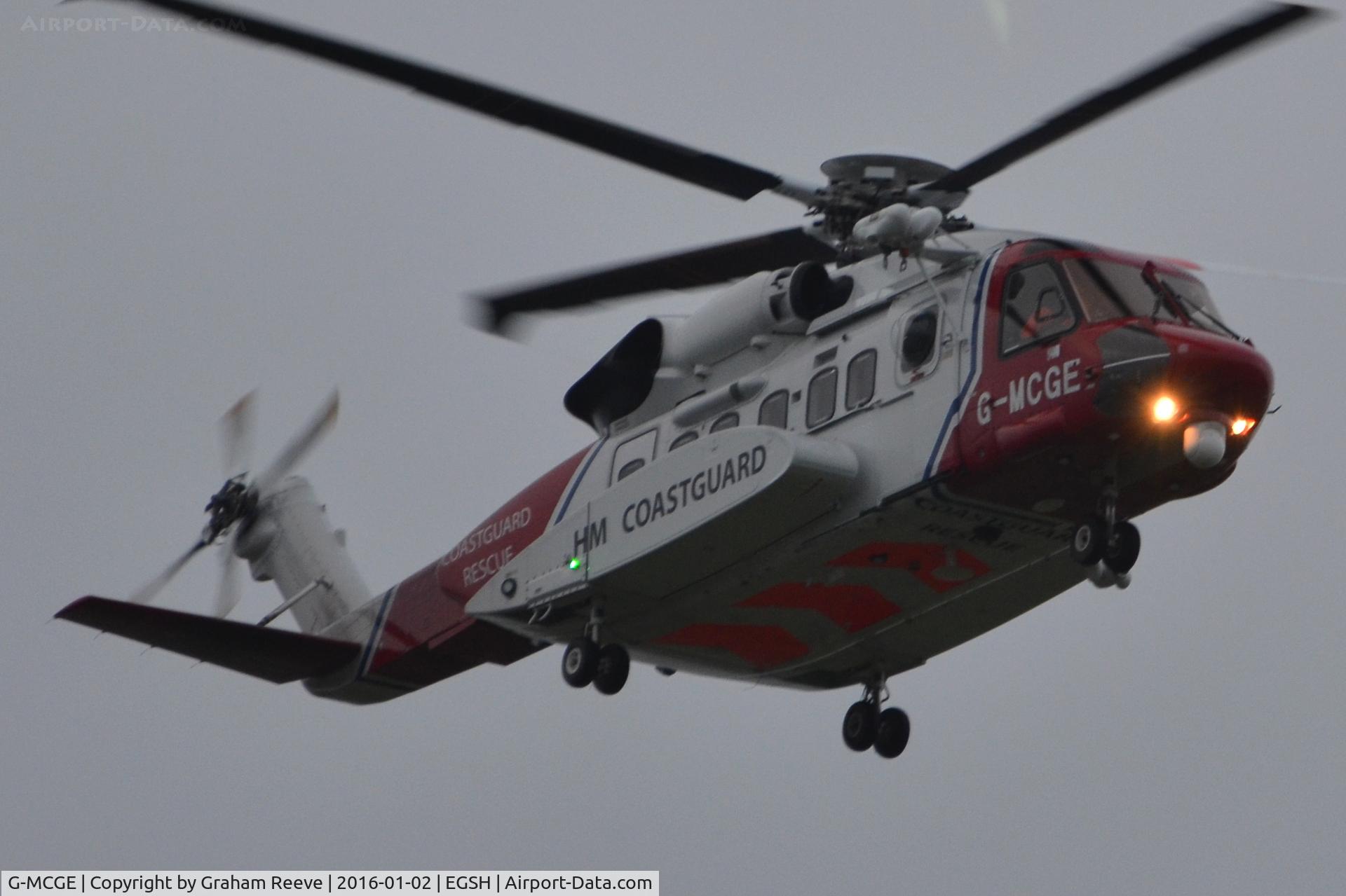 G-MCGE, 2014 Sikorsky S-92A C/N 920214, Departing from Norwich.