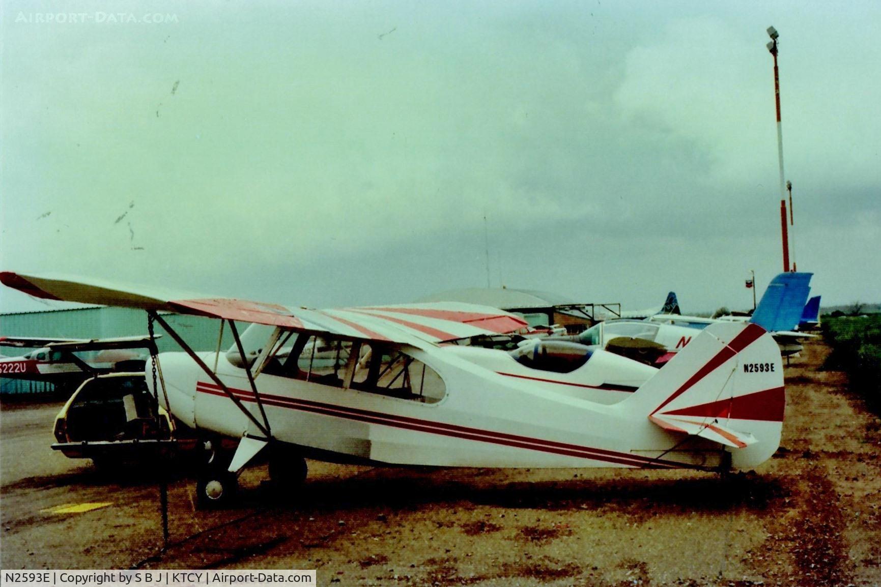 N2593E, 1946 Aeronca 7AC Champion C/N 7AC-6175, 93E soon after purchase and needing some TLC. This was around 1984 and shows the sunburst paint scheme that was popular in the 70s.