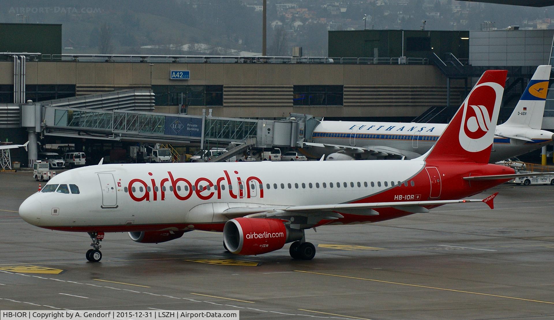 HB-IOR, 2009 Airbus A320-214 C/N 4033, Belair (Air Berlin cs.), is here on the apron at Zürich-Kloten(LSZH)