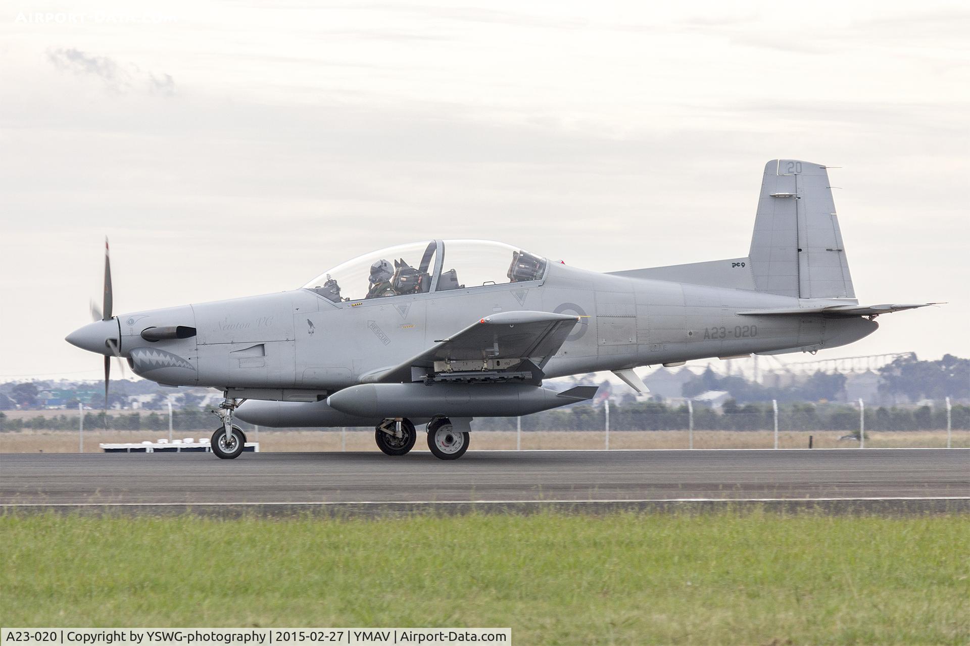 A23-020, Pilatus PC-9A C/N 520, Royal Australian Air Force (A23-020) Pilatus PC-9A landing at the 2015 Australian International Airshow.