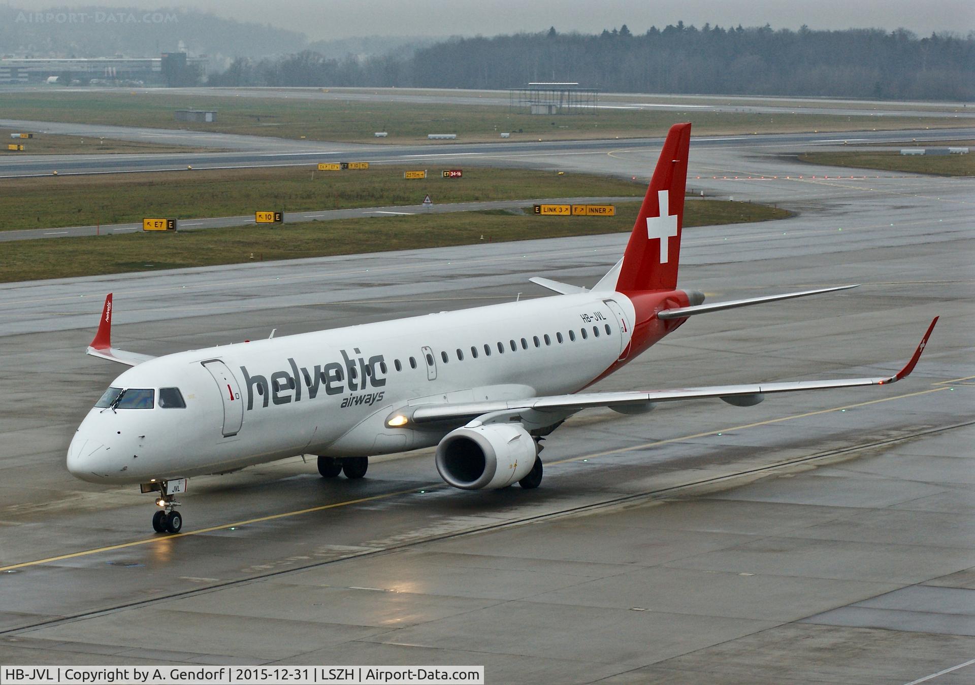 HB-JVL, 2010 Embraer E190 (ERJ-190-100) C/N 19000354, Helvetic, is here taxiing to parking position at Zürich-Kloten(LSZH)