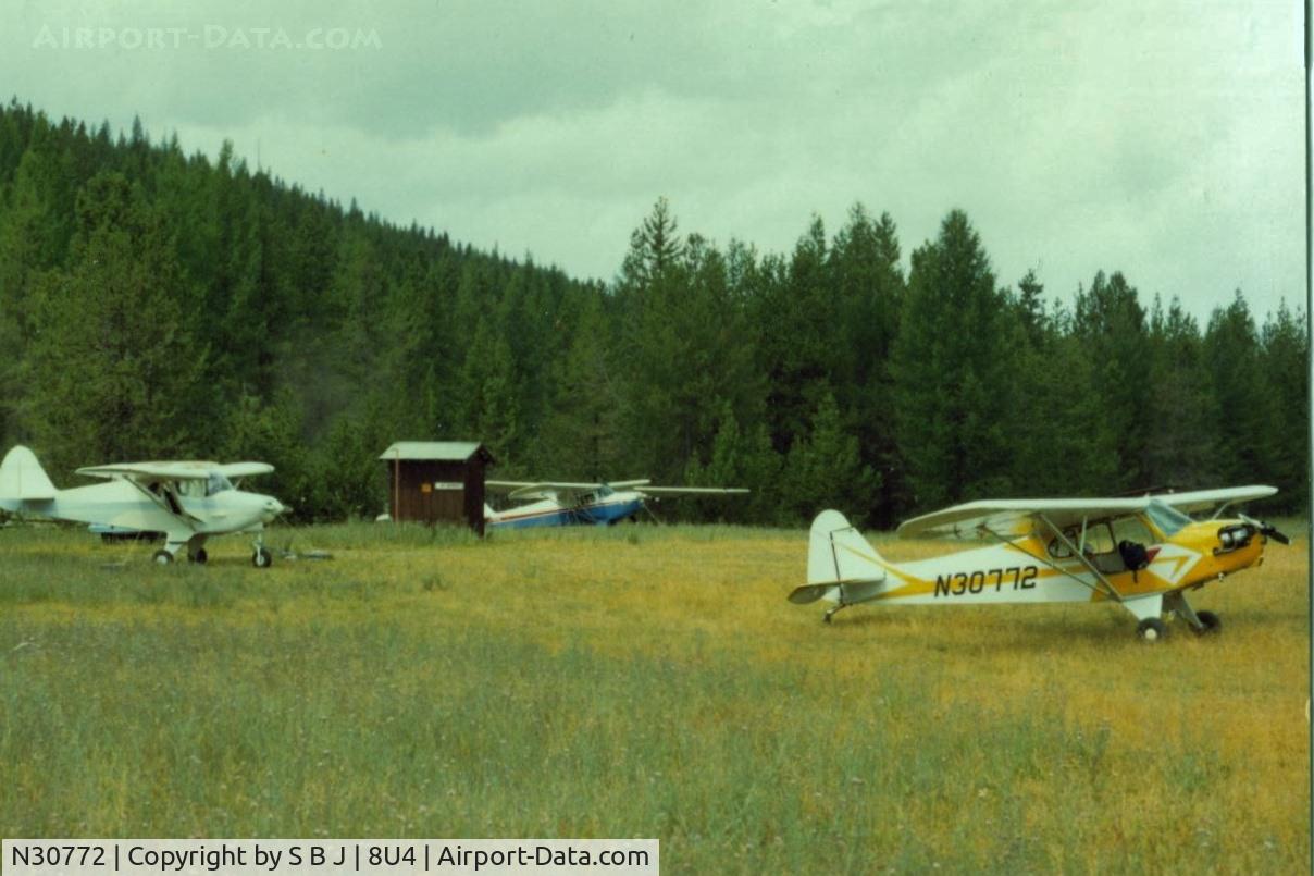 N30772, 1940 Piper J3C-65 Cub Cub C/N 5155, 772 at Spotted Bear after flying in from Calif in 1986. 772 with a C85 did real good.While not a Cub fan,I was still impressed.