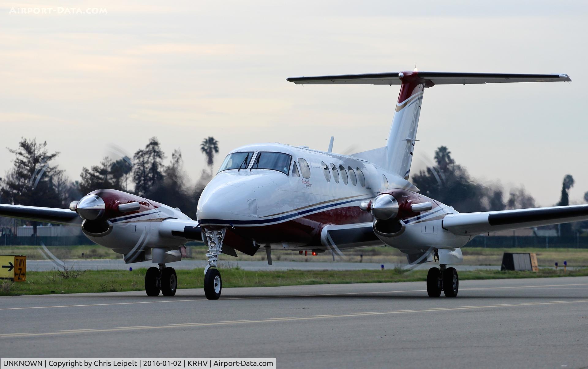 UNKNOWN, Beech King Air 250 C/N Not known, So-Cal based 1978 Beechcraft King Air 200 taxing in to the visitor's ramp at Reid Hillview Airport, San Jose, CA. No tail number as per request of owner.