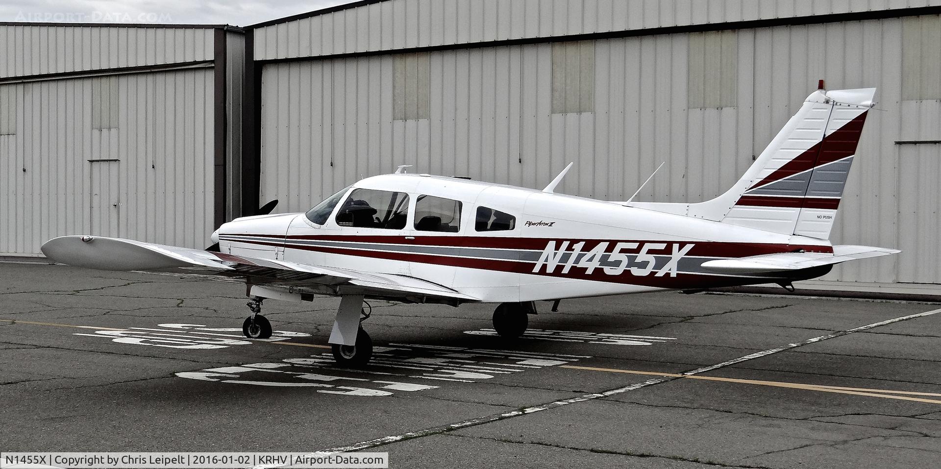 N1455X, 1975 Piper PA-28R-200 Cherokee Arrow C/N 28R-7535285, Locally-based 1975 Piper PA-28R-200 with a flat tire parked just outside of the live taxiway until someone comes to rescue it.