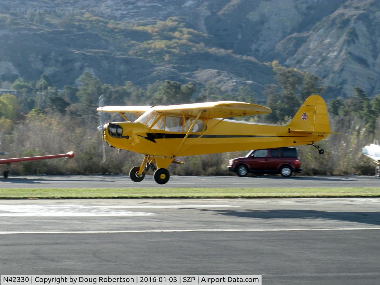 N42330, 1941 Piper J3C-65 Cub Cub C/N 14580, 1941 Piper J3C-65 CUB, Continental A&C65 65 Hp, landing Rwy 04