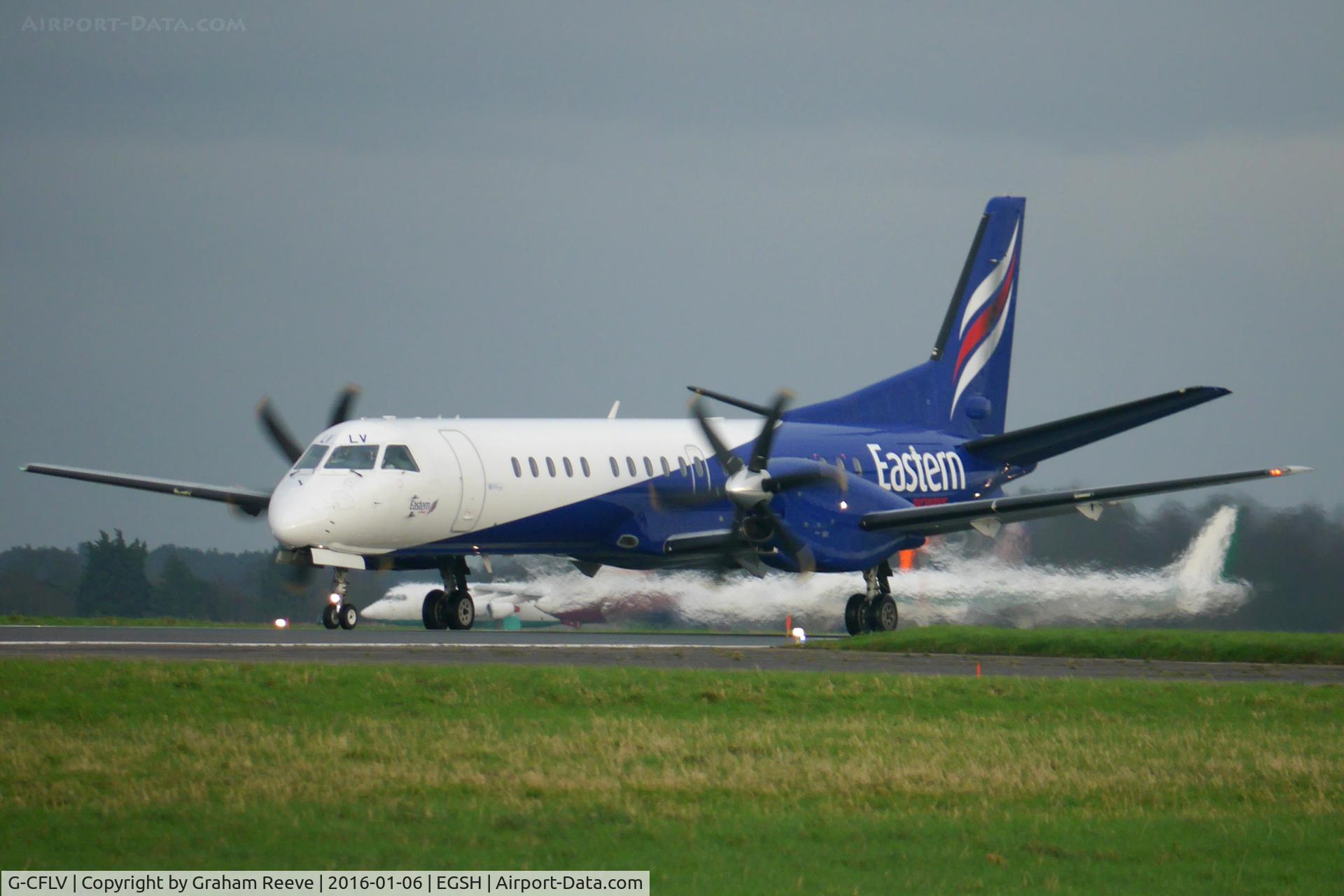 G-CFLV, 1995 Saab 2000 C/N 2000-023, Just landed at Norwich