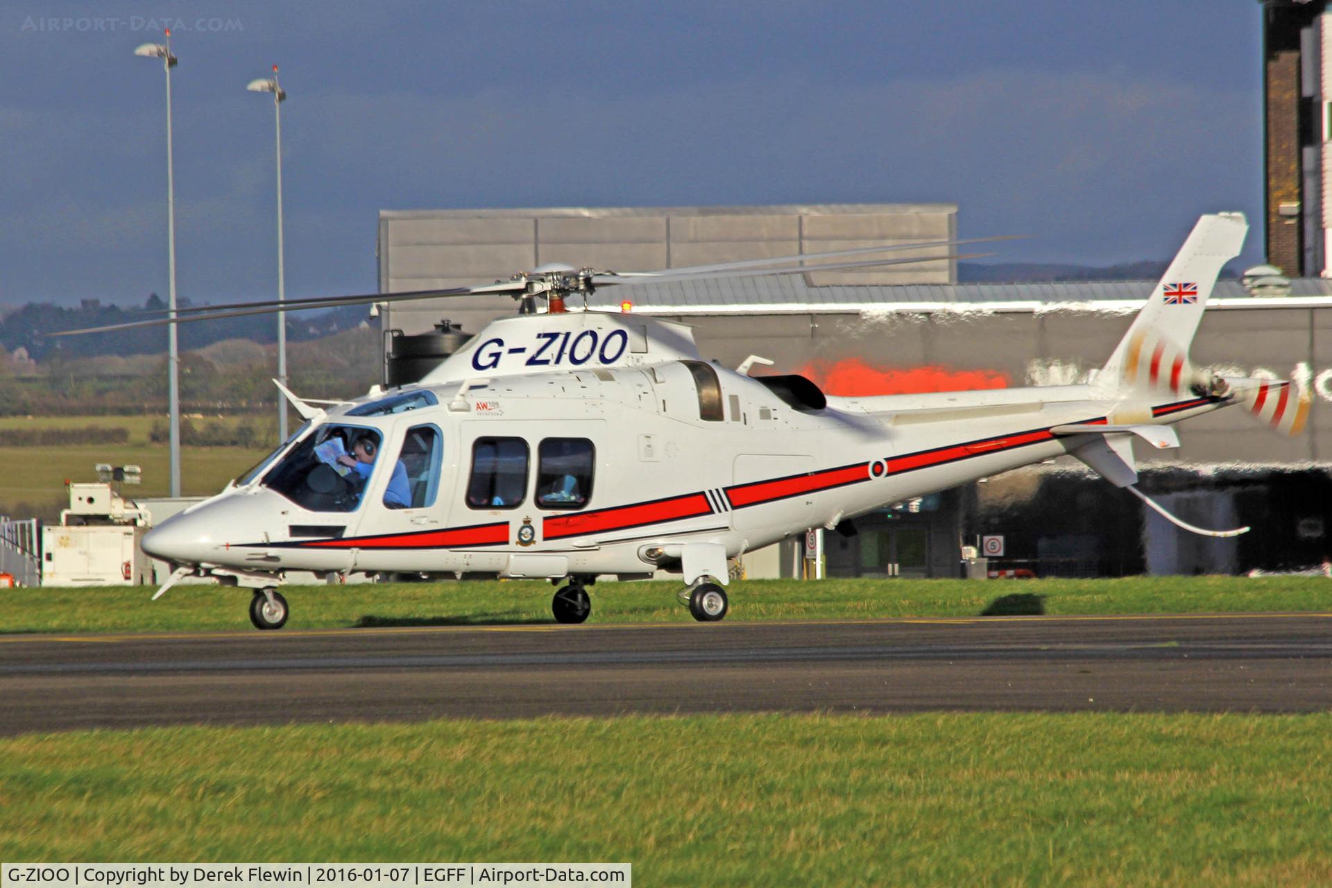 G-ZIOO, 2015 AgustaWestland AW-109SP Grand New C/N 22347, Grand New, RAF Northolt based, No. 32 (The Royal) Squadron, callsign Kitty 96, previously I-PTFP, seen taxxing to the cambrian apron.