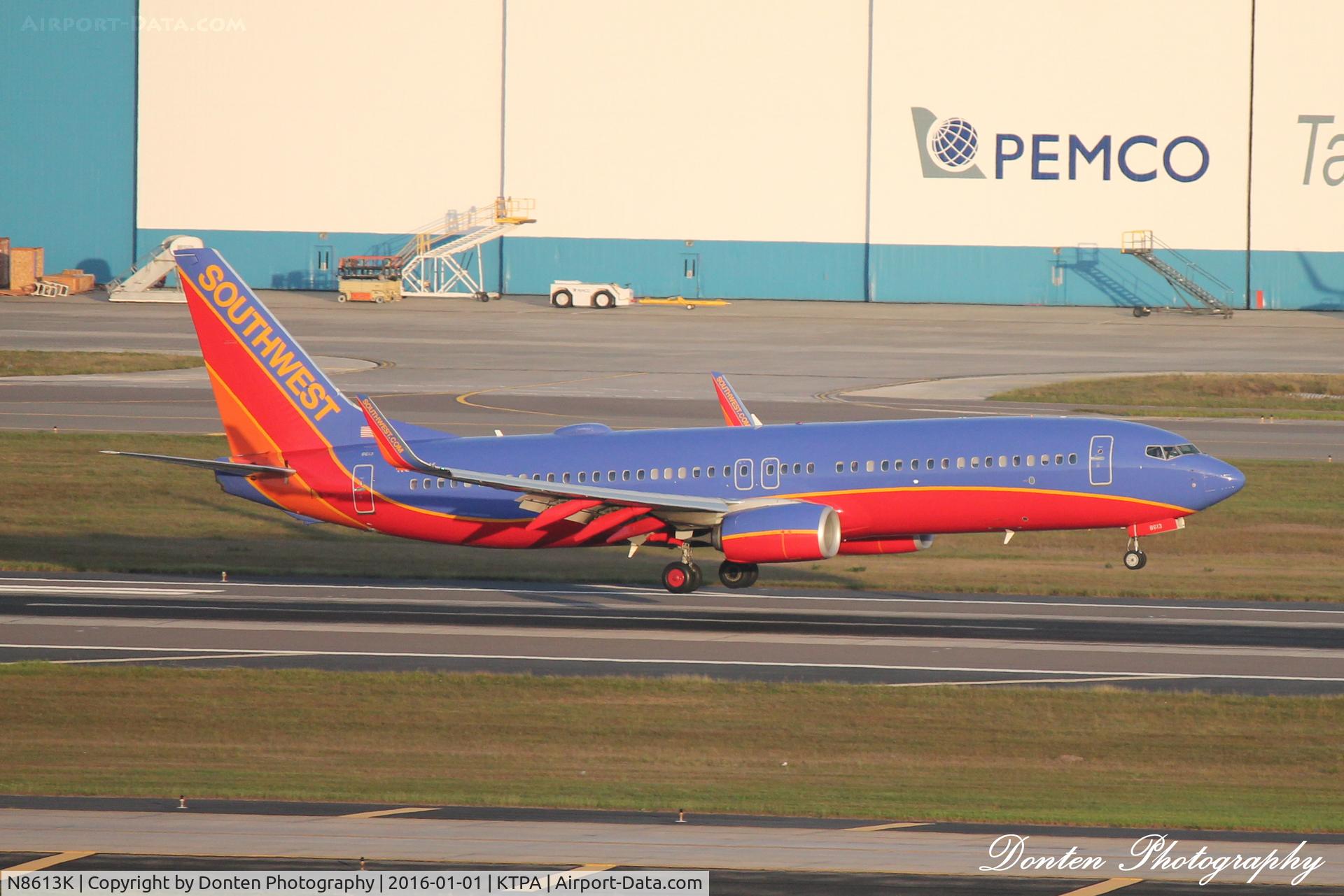 N8613K, 2013 Boeing 737-8H4 C/N 36998, Southwest Flight 356 (N8613K) arrives at Tampa International Airport following flight from Austin-Bergstrom International Airport