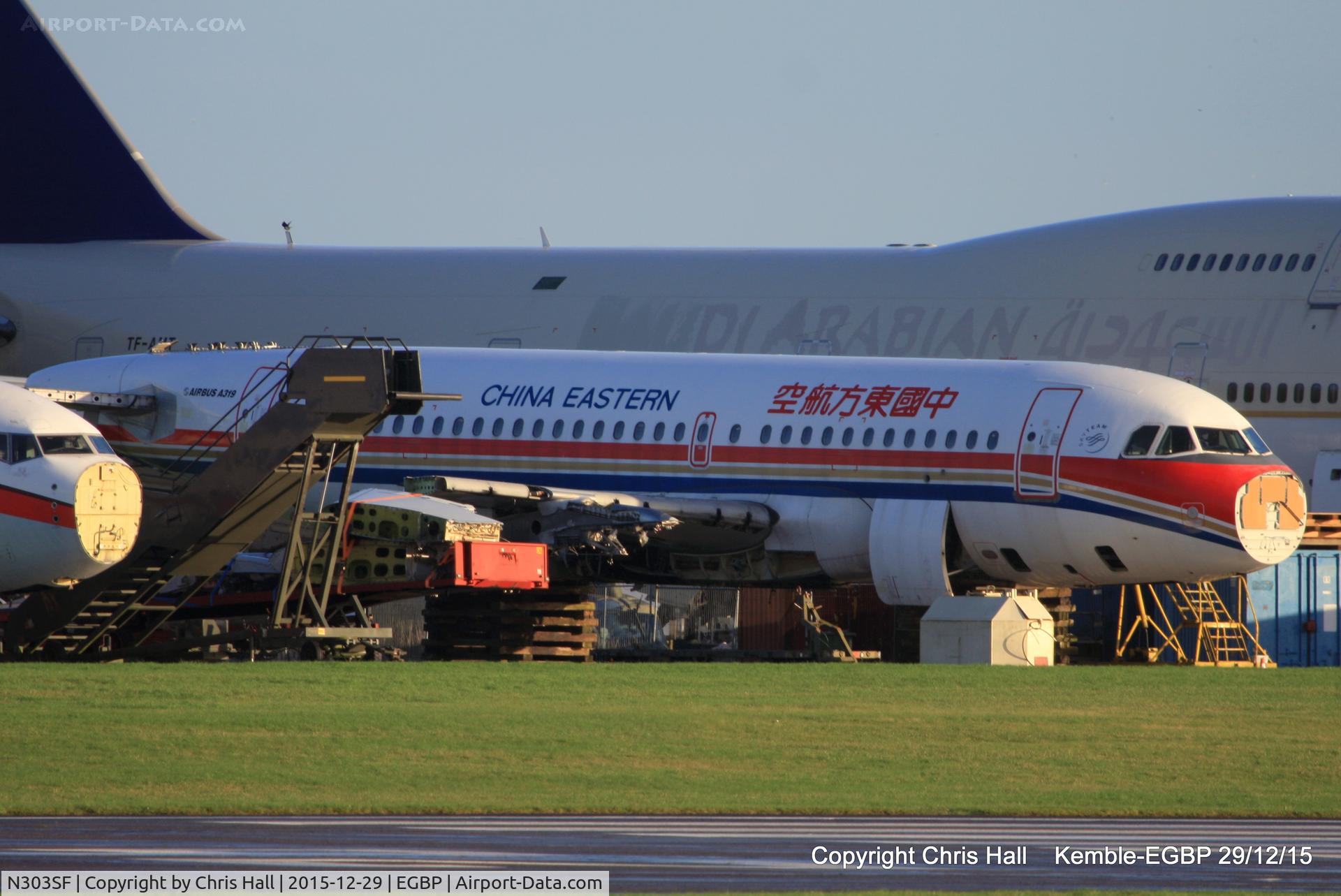 N303SF, 2000 Airbus A319-112 C/N 1303, ex B-2332 China Eastern Airlines in the scrapping area at Kemble