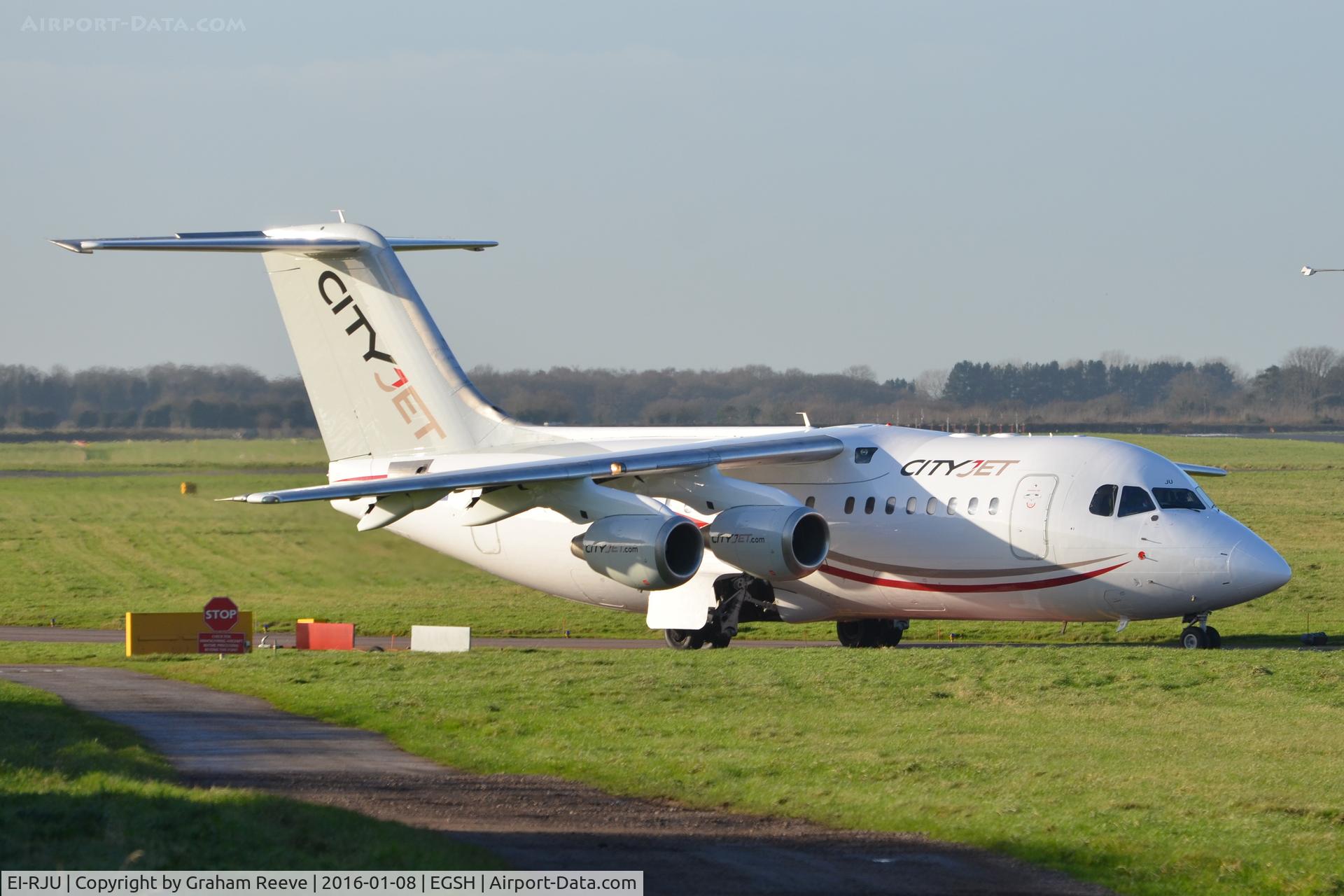 EI-RJU, 2000 British Aerospace Avro 146-RJ85A C/N E2367, About to depart from Norwich on runway 