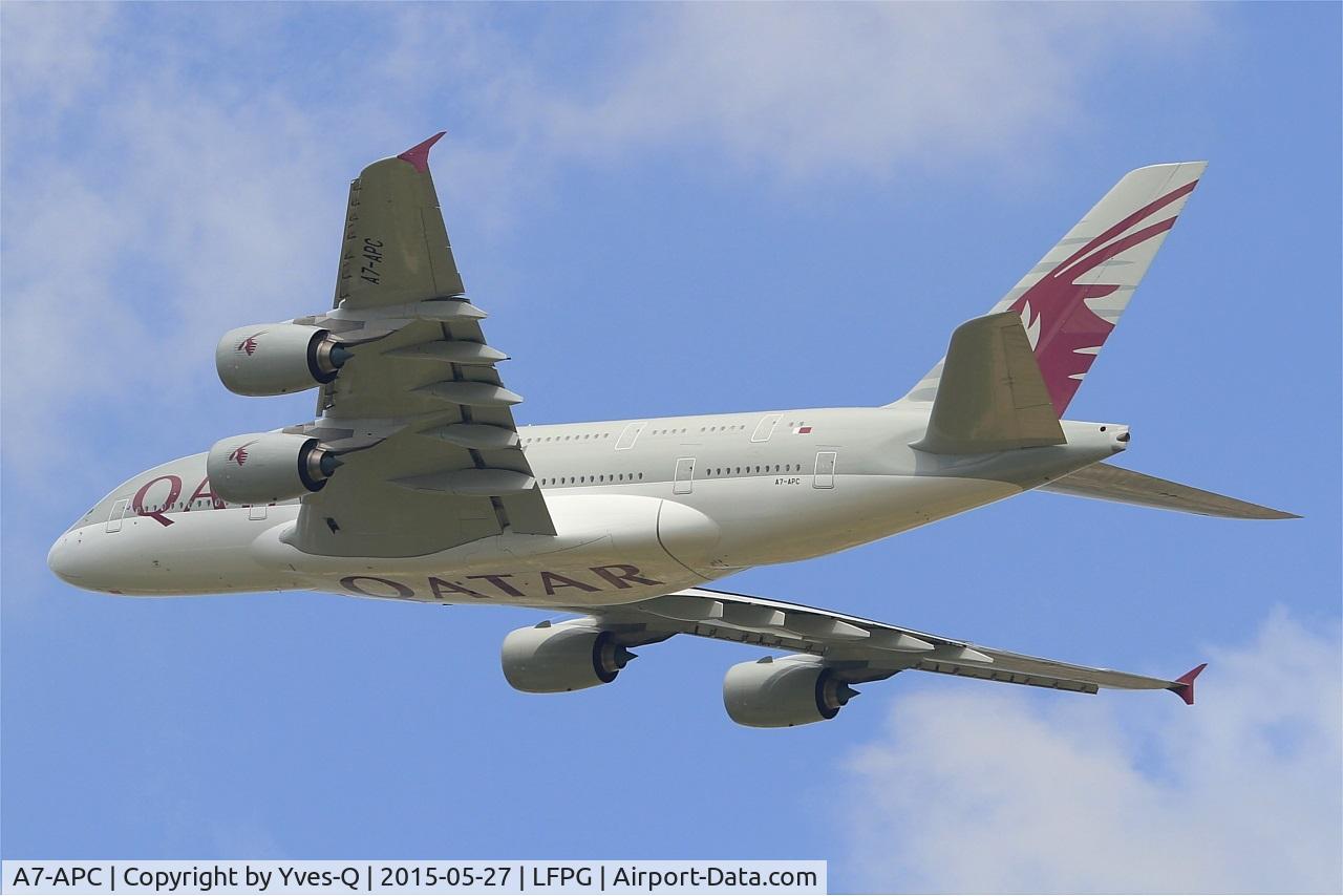 A7-APC, 2013 Airbus A380-861 C/N 145, Airbus A380-861, Take off Rwy 27L, Roissy Charles De Gaulle Airport (LFPG-CDG)