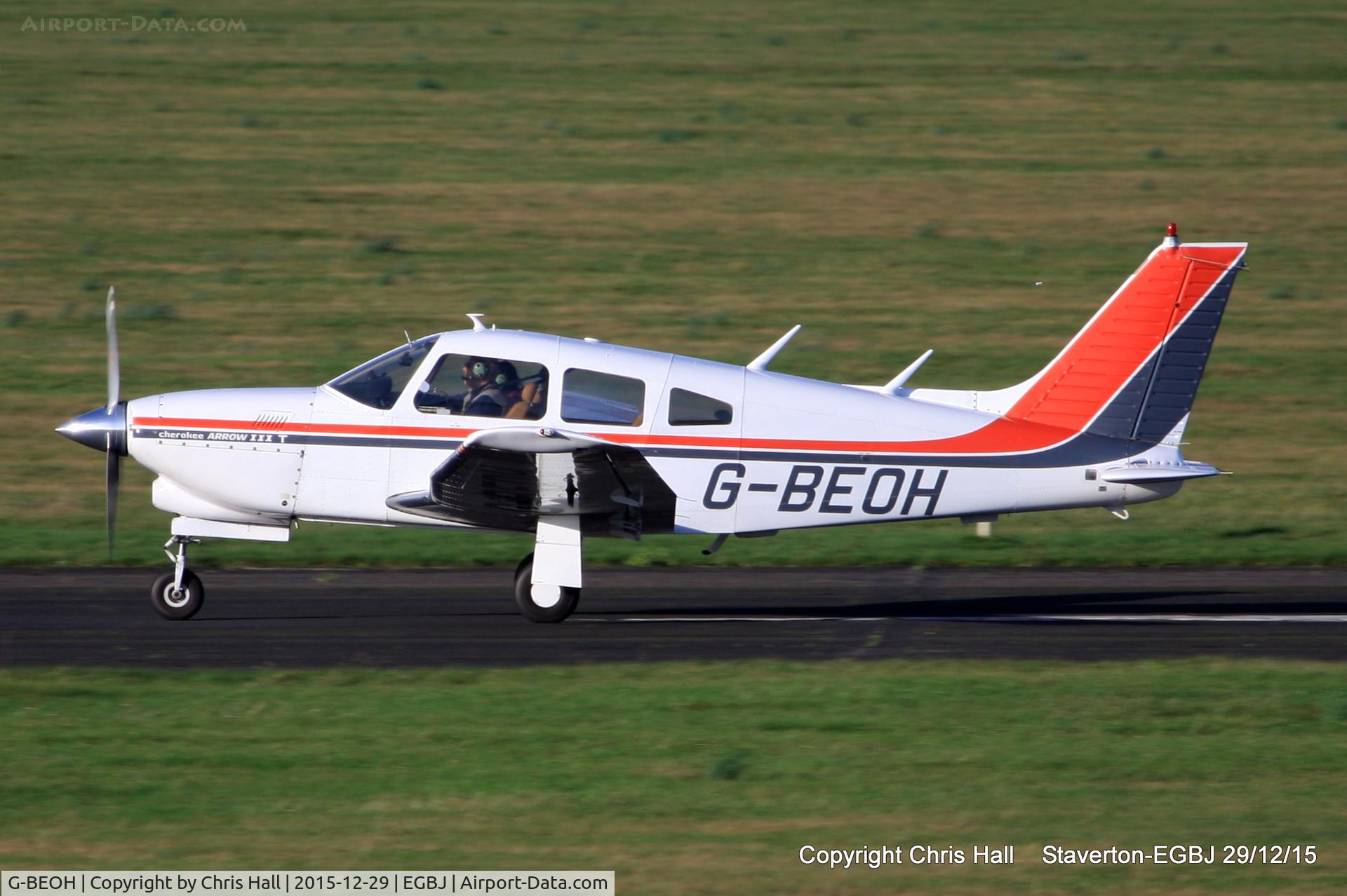 G-BEOH, 1977 Piper PA-28R-201T Cherokee Arrow III C/N 28R-7703038, at Staverton