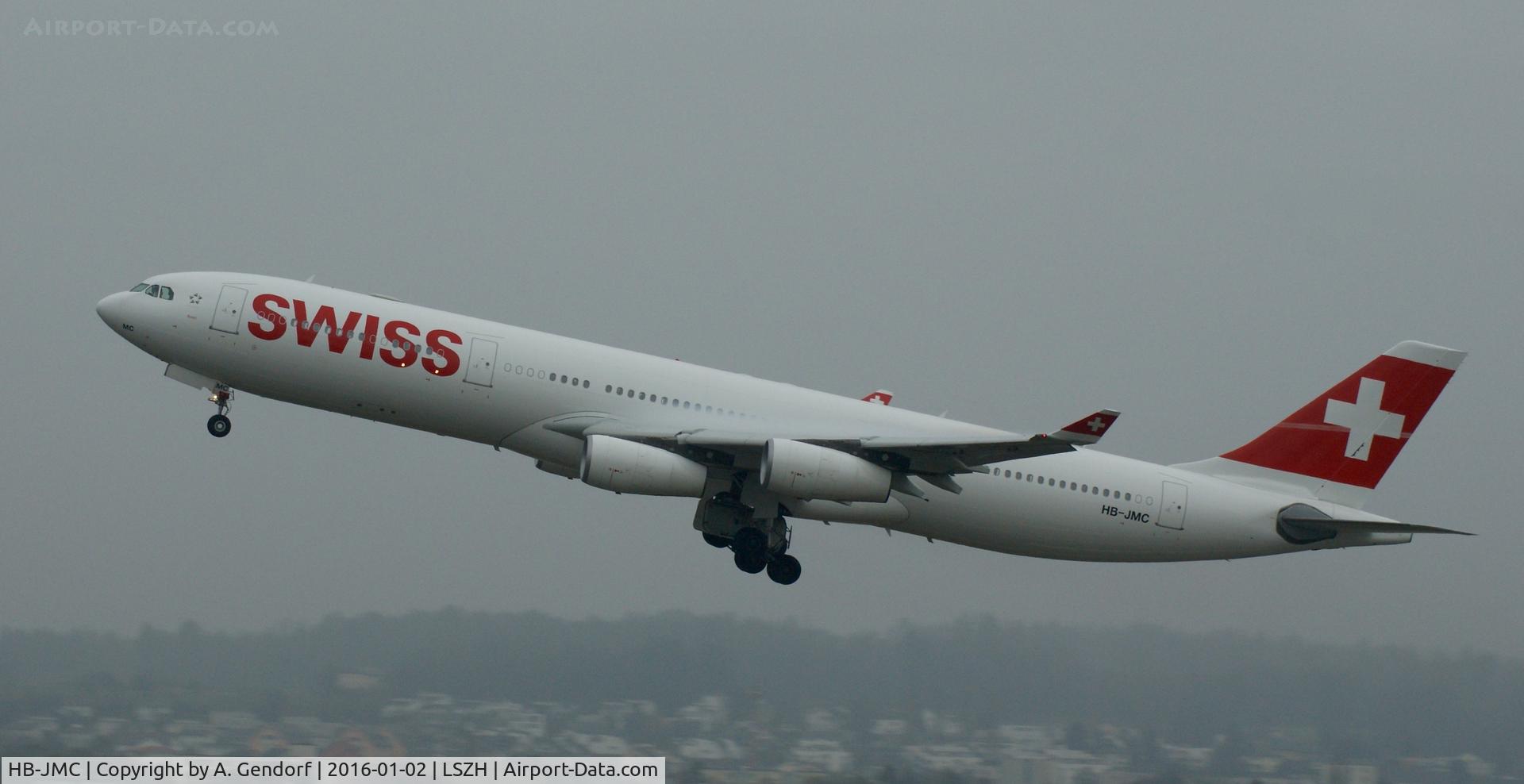 HB-JMC, 2003 Airbus A340-313 C/N 546, Swiss, here shortly after take off at Zürich-Kloten(LSZH) bound for Tokyo-Narita(RJAA)