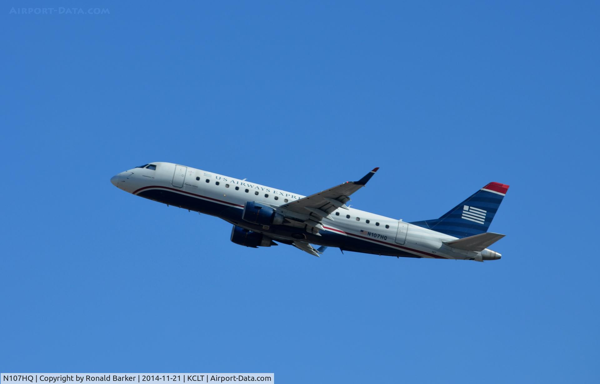 N107HQ, 2007 Embraer 175LR (ERJ-170-200LR) C/N 17000165, Takeoff CLT