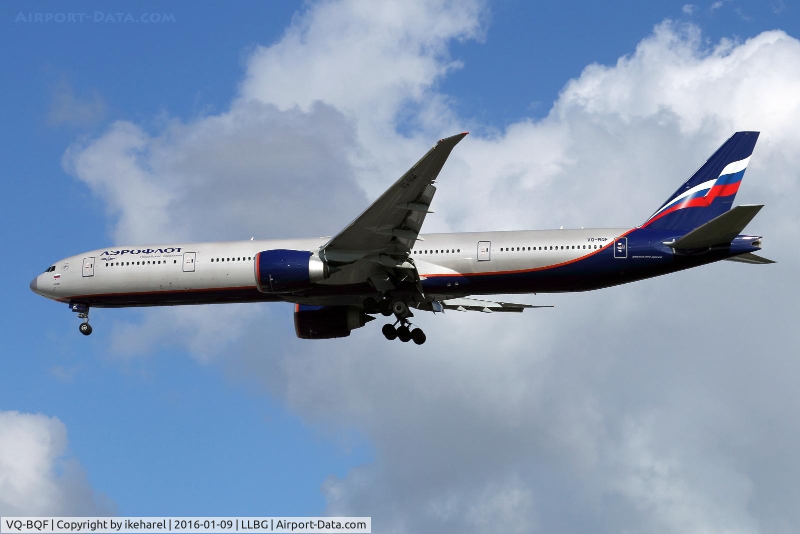 VQ-BQF, 2014 Boeing 777-3MOER C/N 41684, Flight from Moscow on final approach to runway 30.