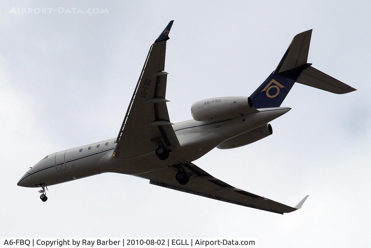 A6-FBQ, 2007 Bombardier BD-700-1A11 Global 5000 C/N 9282, Bombardier BD-700-1A11 Global 5000 [9282] Heathrow~G 02/08/2010. On approach 27R.