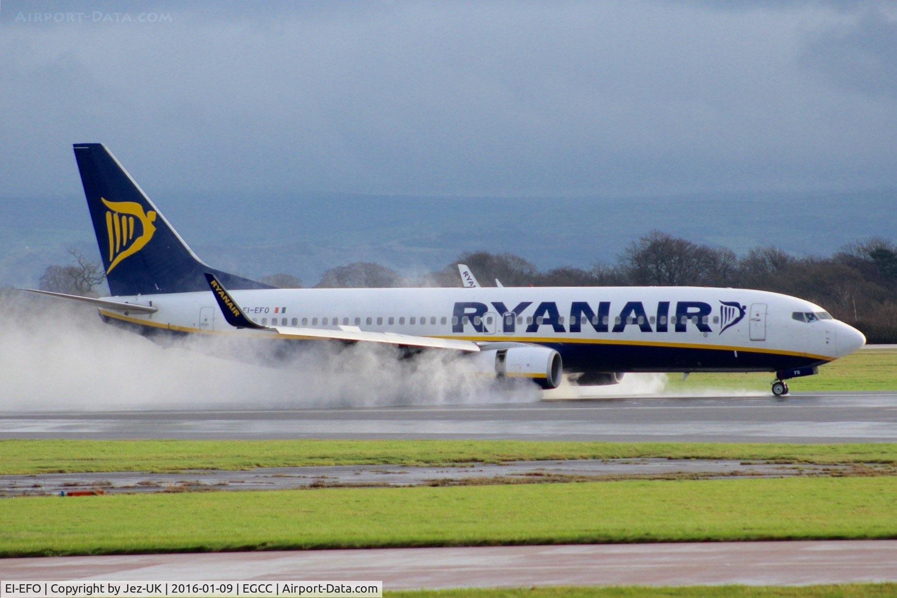 EI-EFO, 2009 Boeing 737-8AS C/N 37539, heavy braking and full reverse thrust on a very wet runway 23r,