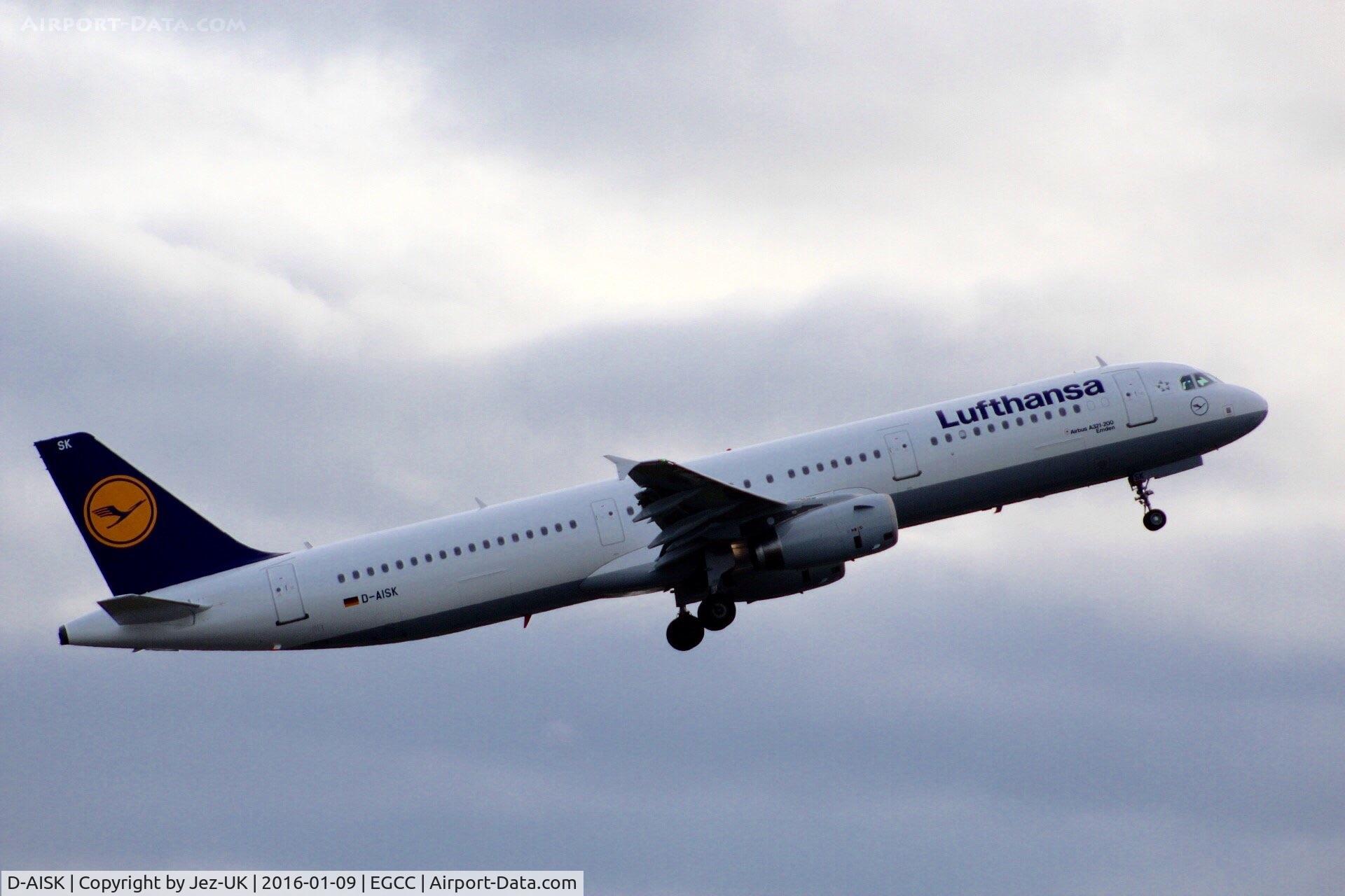 D-AISK, 2008 Airbus A321-231 C/N 3387, positive climbout of runway 23r, named Emden,