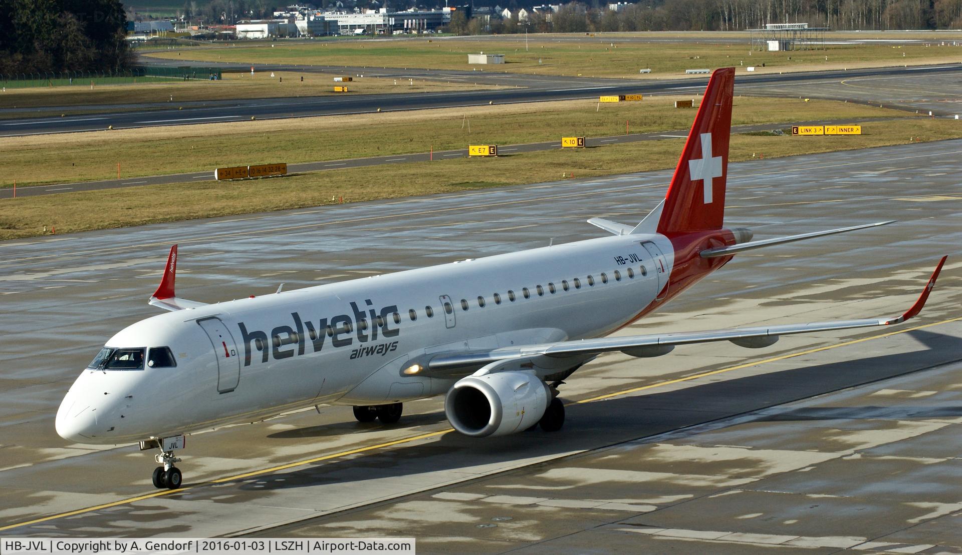 HB-JVL, 2010 Embraer E190 (ERJ-190-100) C/N 19000354, Helvetic, is here taxiing to the gate at Zürich-Kloten(LSZH)