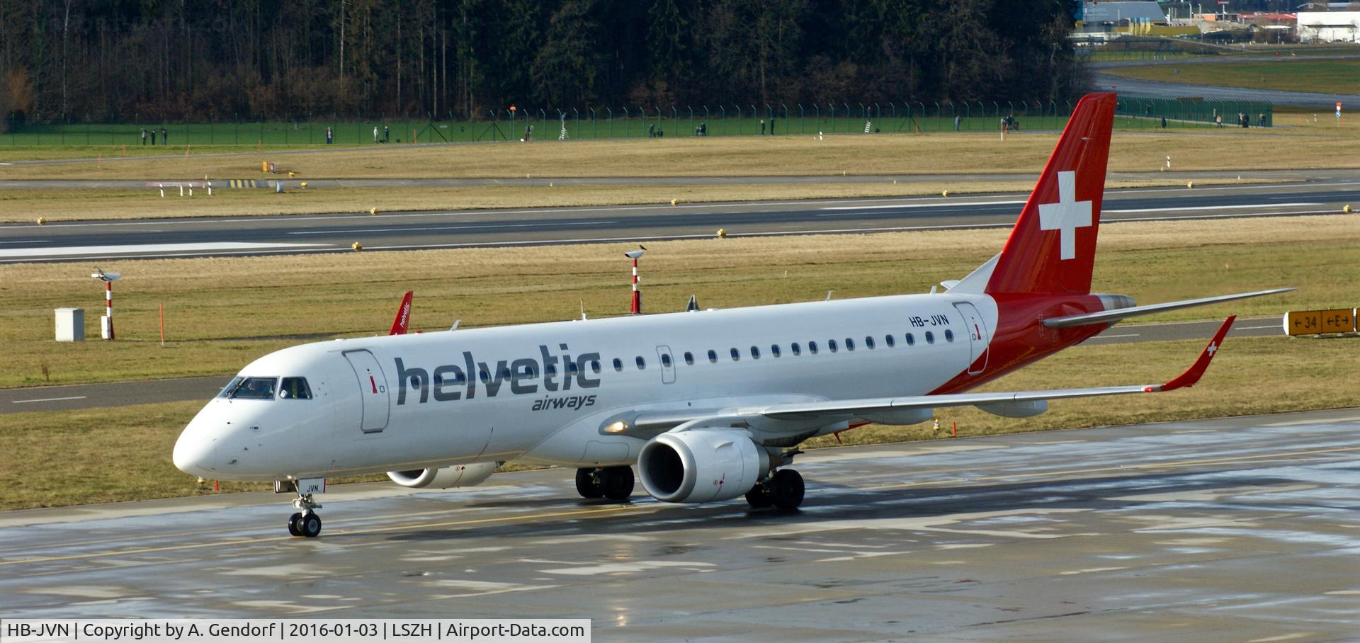 HB-JVN, 2009 Embraer 190LR (ERJ-190-100LR) C/N 19000285, Helvetic, seen here at Zürich-Kloten(LSZH)