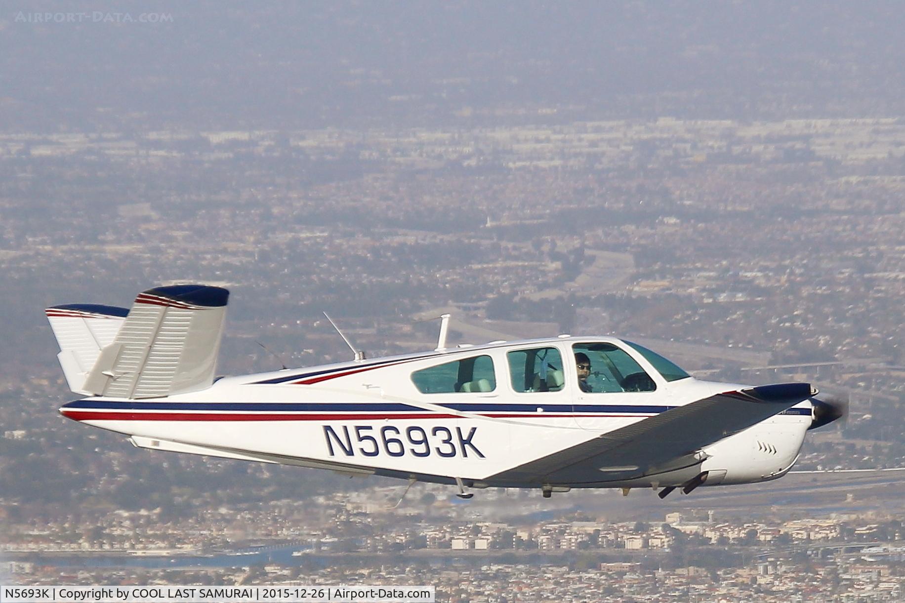 N5693K, 1964 Beech S35 Bonanza C/N D-7625, 93K flying over Long Beach. Photo by MKoba