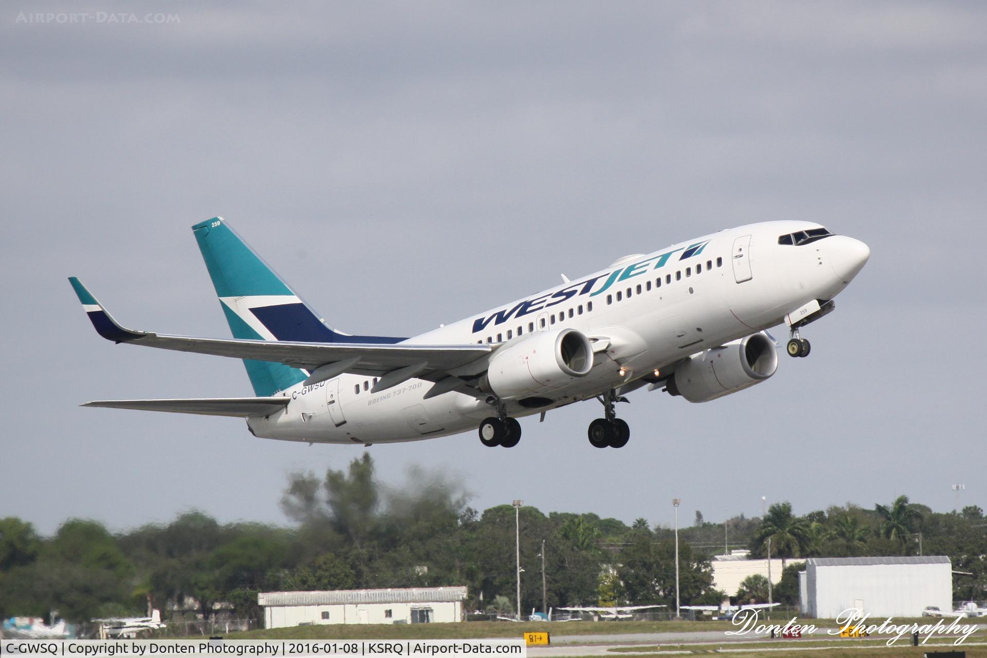 C-GWSQ, 2009 Boeing 737-7CT C/N 37091, WestJet Flight 1187 (C-GWSQ) departs Sarasota-Bradenton International Airport enoute to Toronto-Pearson International Airport