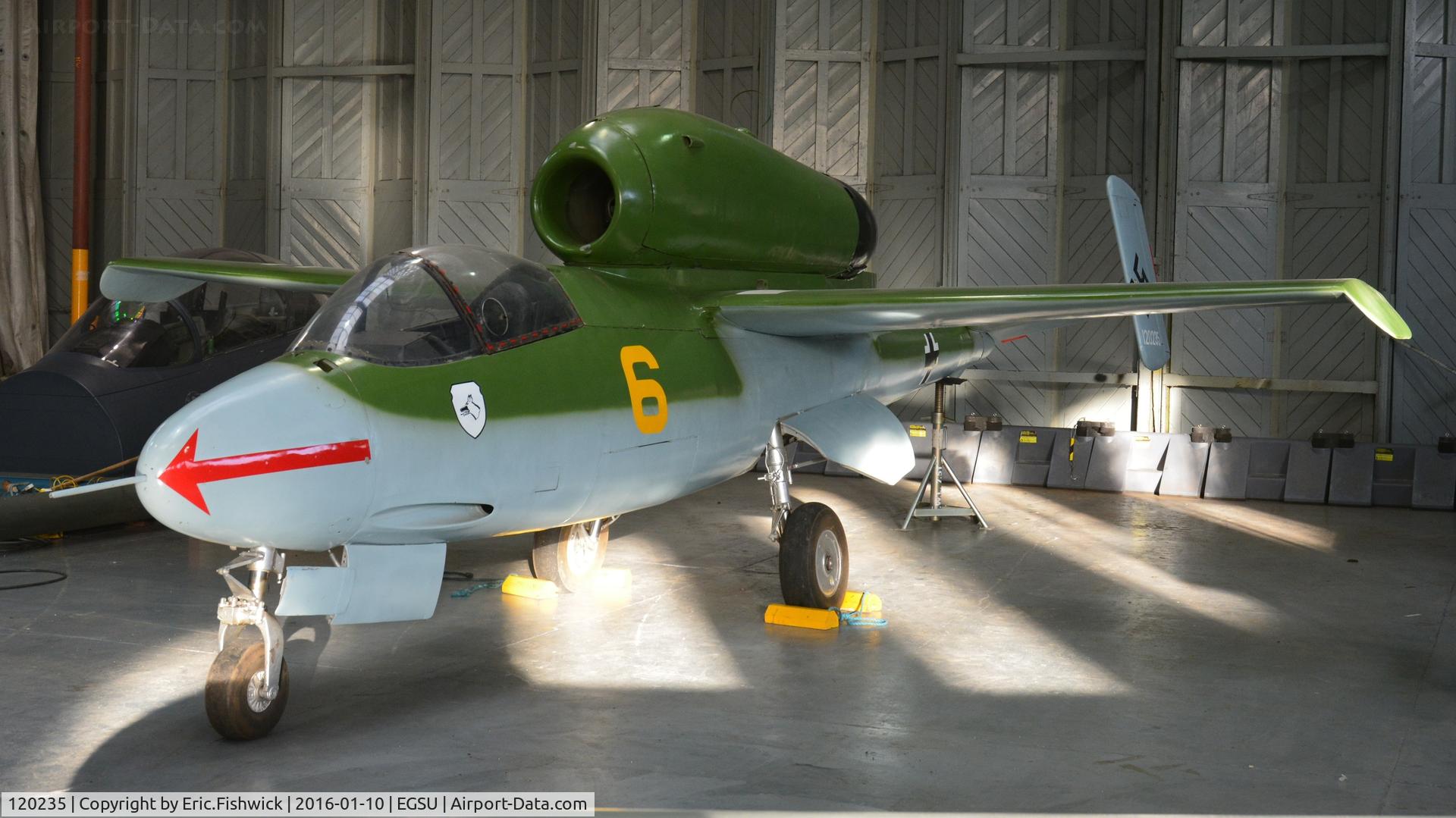 120235, Heinkel He-162A-1 Volksjager C/N 120235, 3. 120235 at the Imperial War Museum, Duxford, Cambridgeshire.