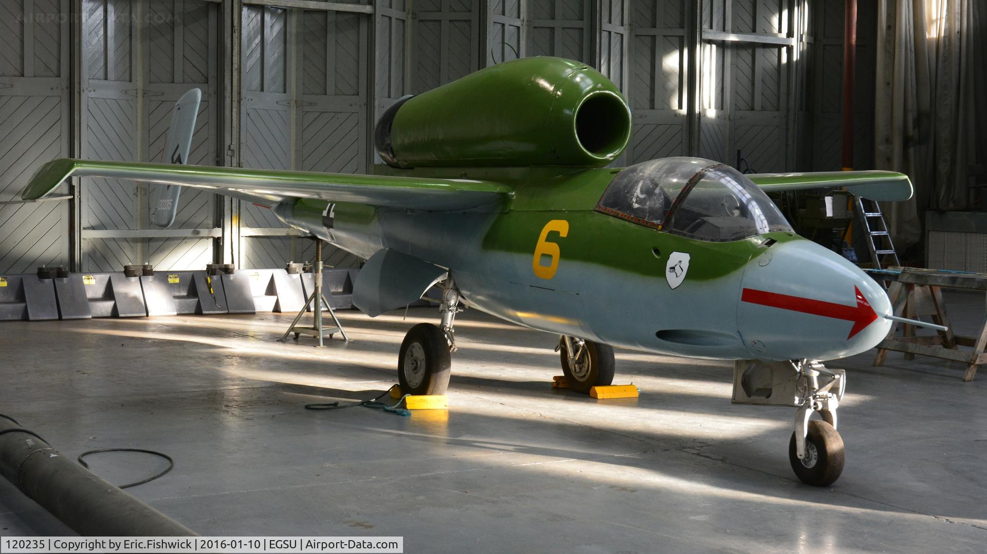 120235, Heinkel He-162A-1 Volksjager C/N 120235, 3. 120235 at the Imperial War Museum, Duxford, Cambridgeshire.