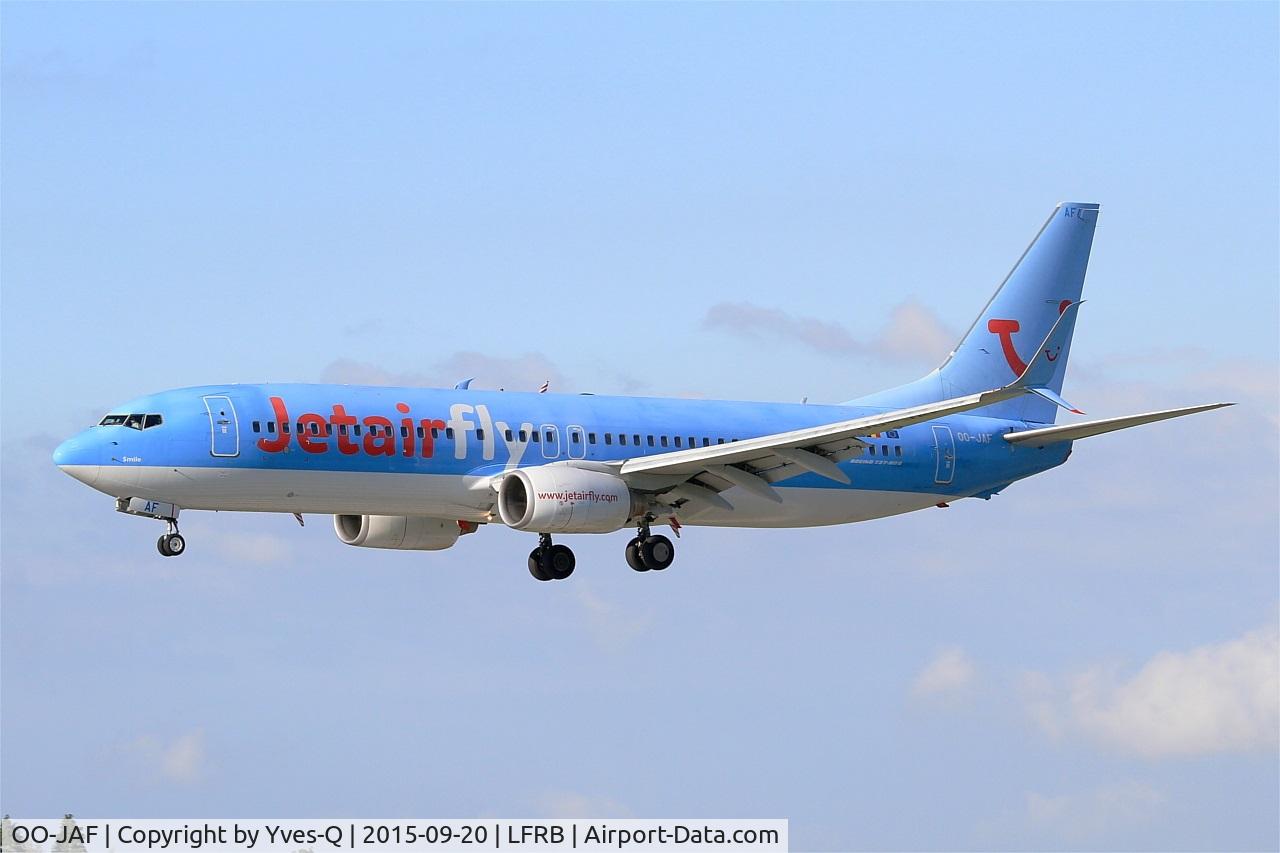 OO-JAF, 2007 Boeing 737-8K5 C/N 35133, Boeing 737-8K5, On final rwy 25L, Brest-Bretagne airport (LFRB-BES)