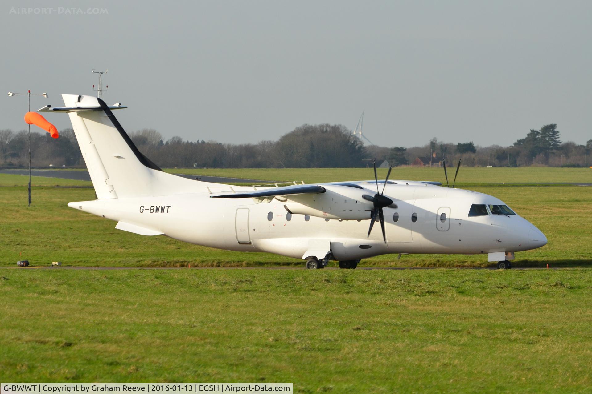 G-BWWT, 1995 Dornier 328-100 C/N 3022, About to depart after a re-spray.