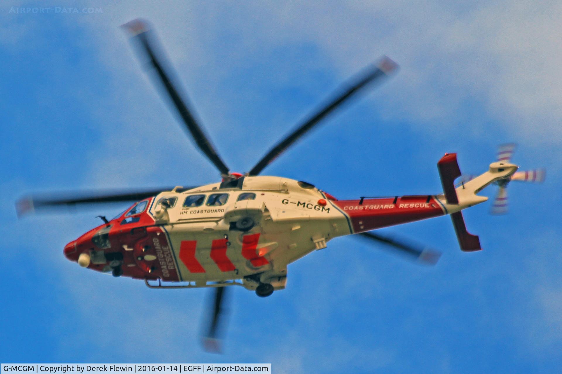 G-MCGM, 2014 AgustaWestland AW189 C/N 89001, AW189, Bristows Helicopters, call sign Coastguard GM, Norwich based, previously I-EASN, overhead en-route to st Athan.